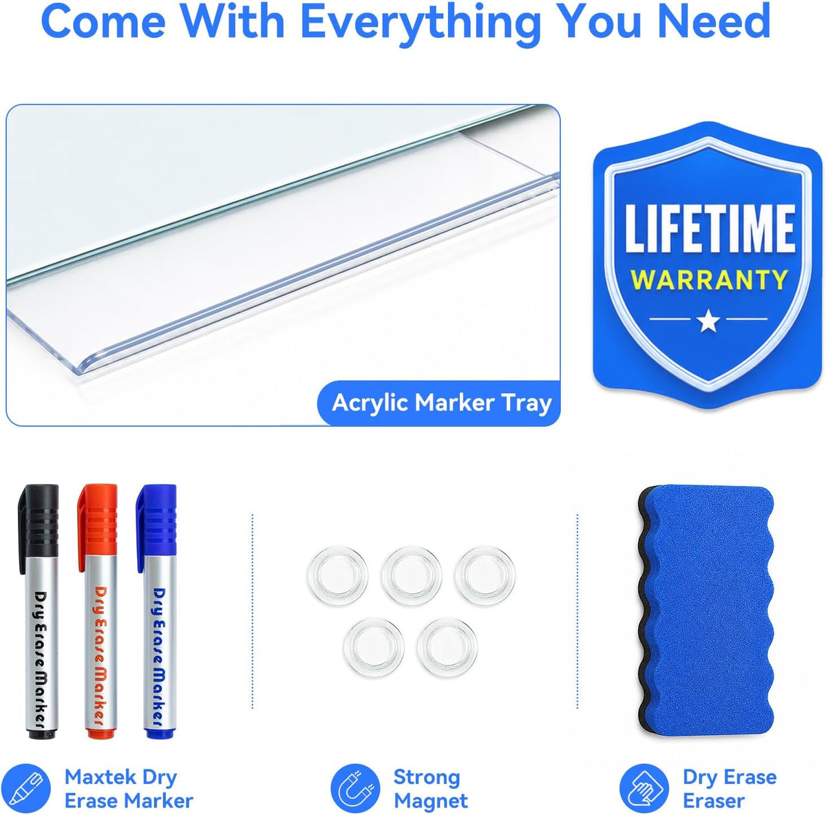 maxtek Magnetic Glass Whiteboard 48 x 36 in, Frameless Glass Board for Wall