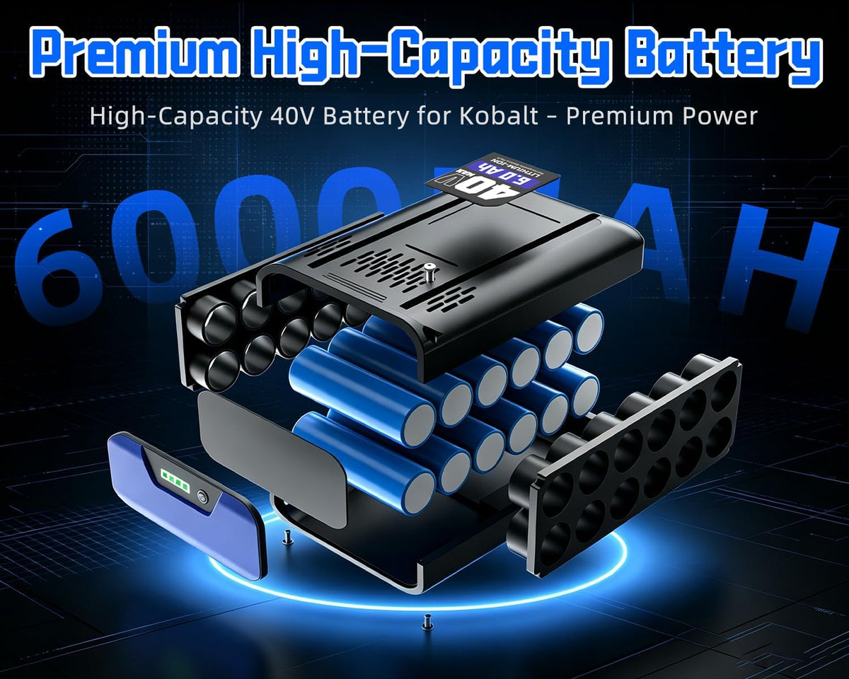 2 Pack 6.0Ah 40V Replacement for Kobalt 40V Battery, Compatible with KB640-06 KB540-06 KB440-06 KB340C-06 KB2540C-06 KPM1040A-03 KM-1640-06, for Cordless Lawn Mower & String Trimmer Power Tools