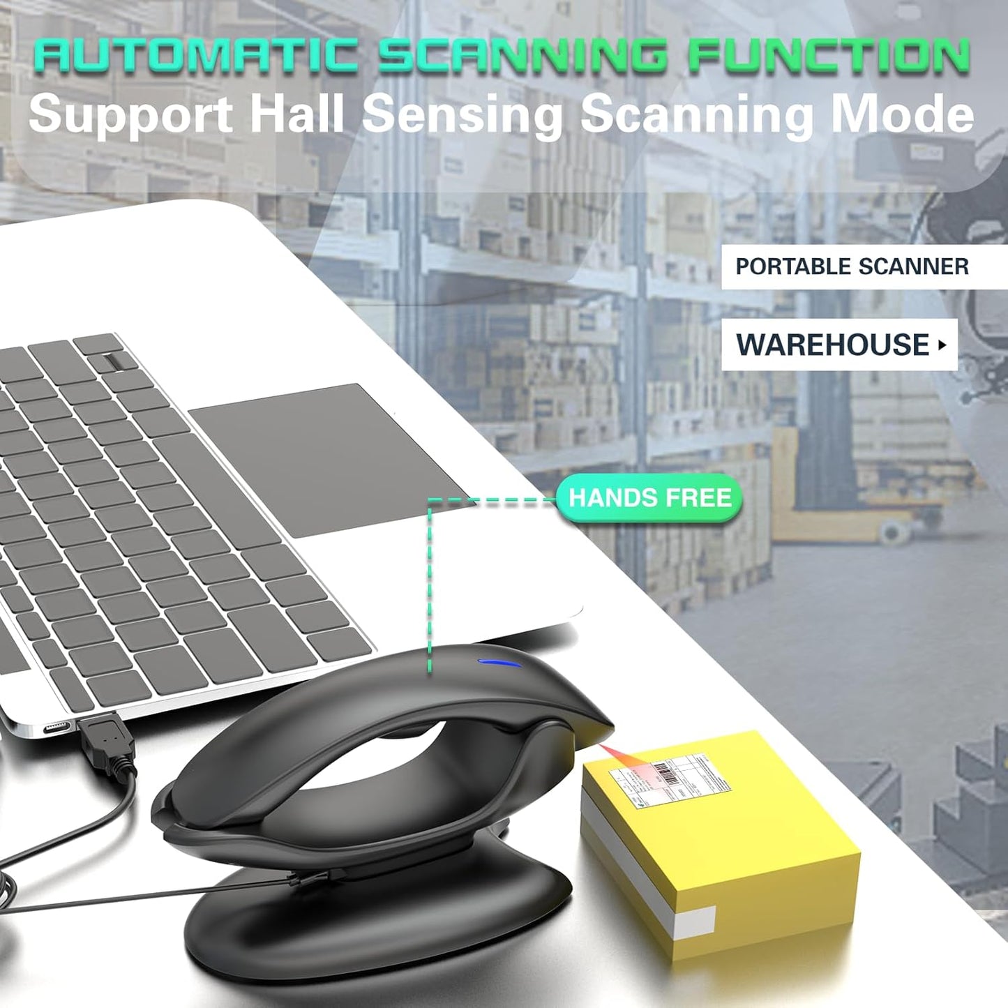 Upgraded 2D Bluetooth Barcode Scanner with Wireless Charging Stand, 1968 Feet Transmission Distance 433Mhz Wireless & Bluetooth 2in1 Barcode Reader with Hands-Free Stand