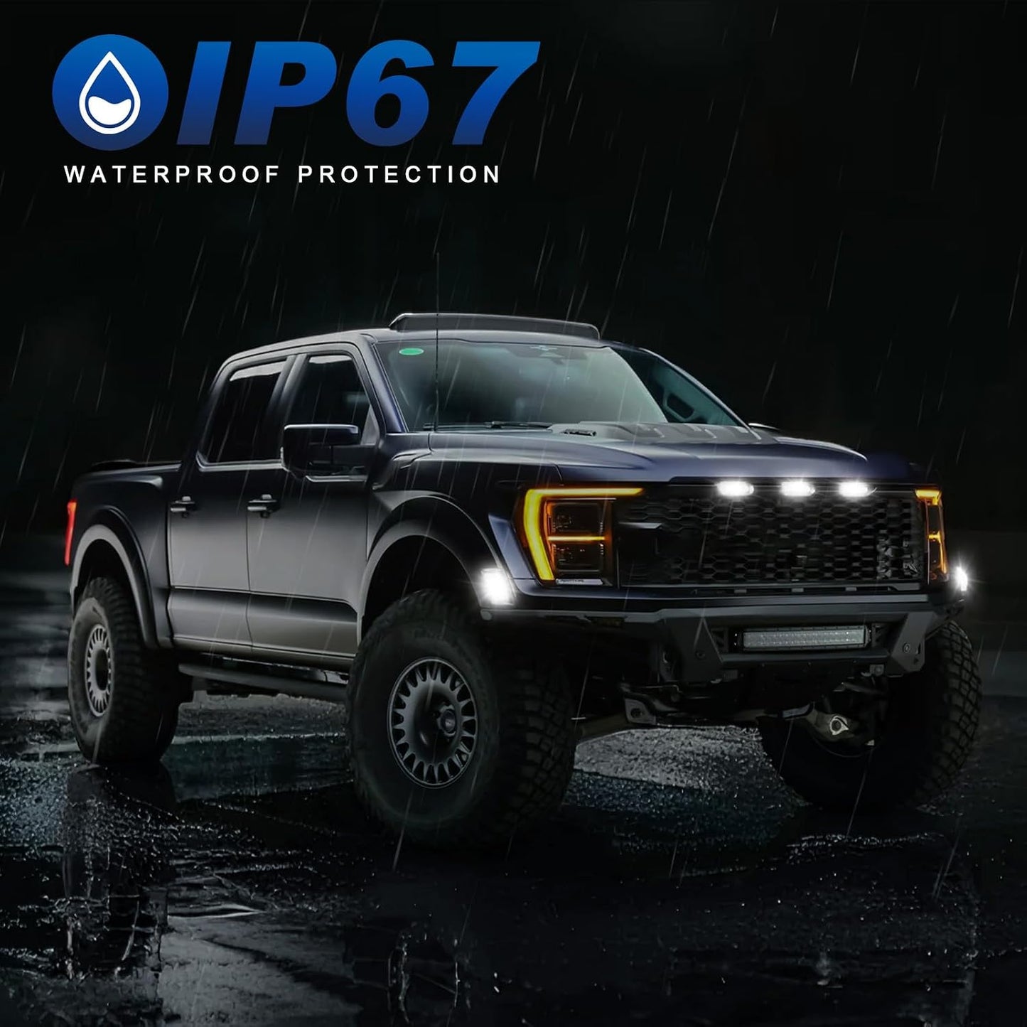 LED Front Grille Marker Lights for 2021-2026 Ford F150 Raptor A2|2021-2026 F150 Raptor|Smoked Len
