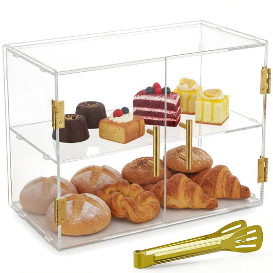 2 Tier Clear Acrylic Counter Top Bakery Display Case 5mm high Impact PETG Panels Bread Case 19.5"X15"X10.2" Party Cake Cabinet (2 Tiers)