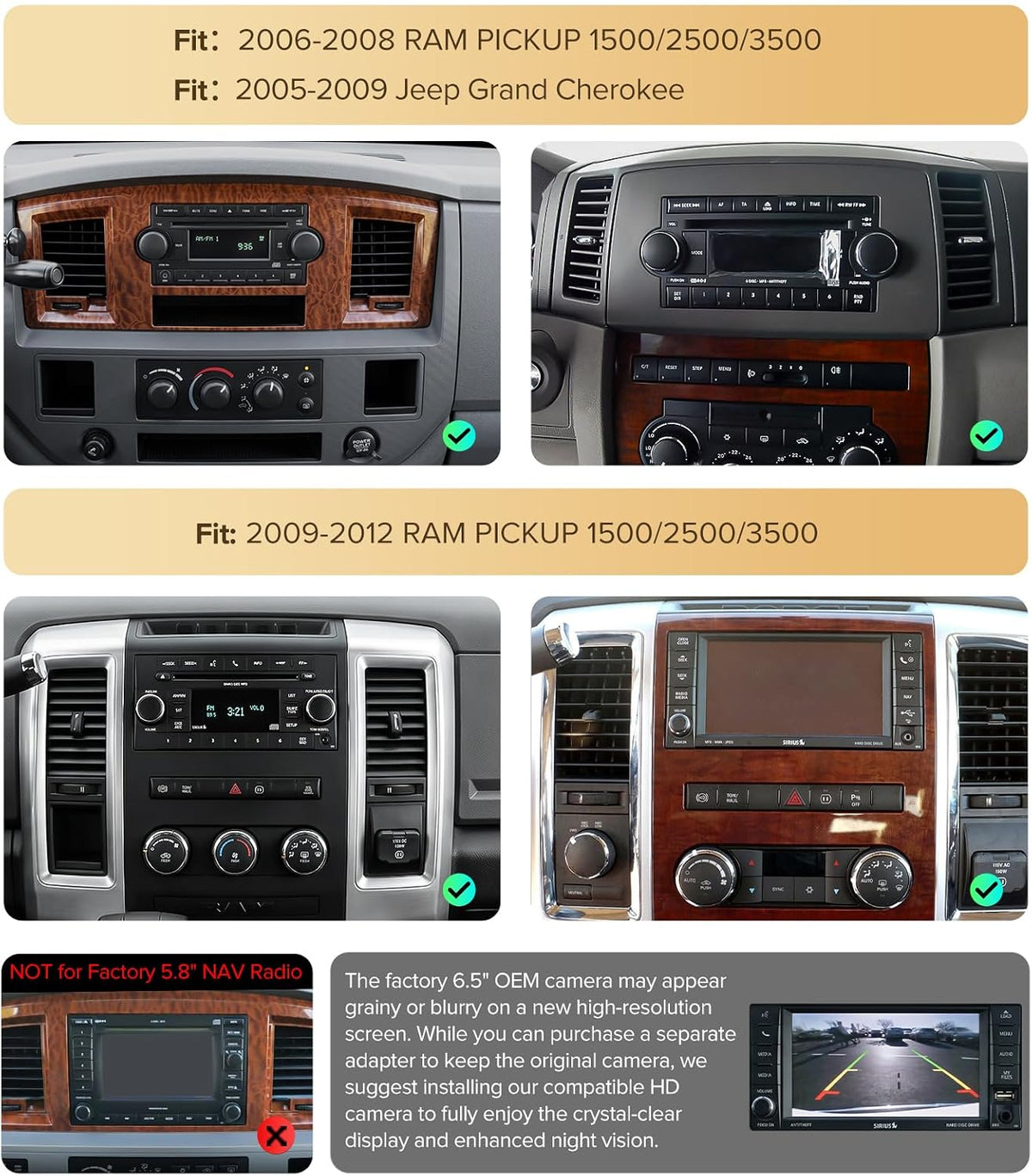 Carplay Radio for 06-12 Dodge Ram 1500/2500/3500 & 05-08 Durango | 07-18 Jeep Wrangler,4G+64G,Wireless CarPlay Android Auto Mirroring,Android 13,BT 5.4,FM/AM,GPS,AUX,1080P Cam, Retain OEM SWC