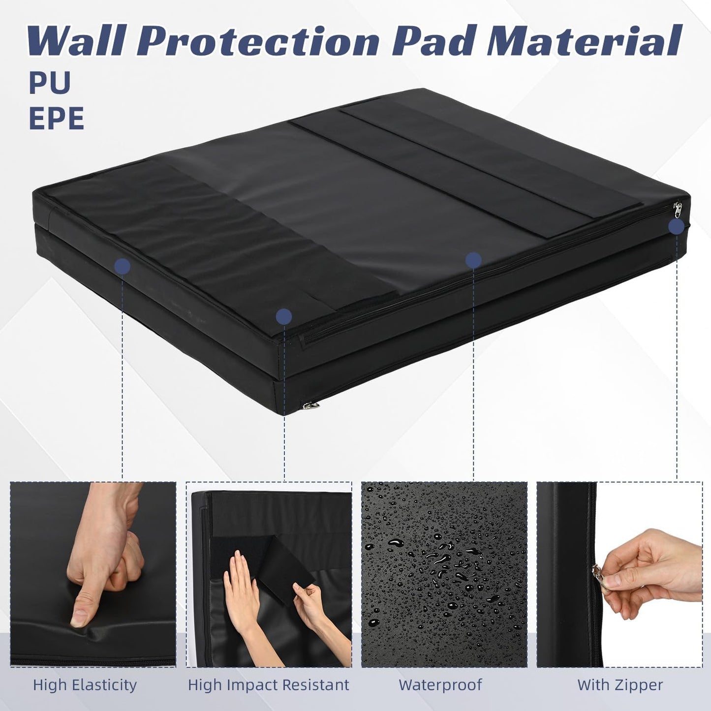 Wall Pads for Gym, 2" Thick Wall Cushion Padding Basketball Court Garage Wall Mount Protector, 60" L x 24" W Anti Collision Exercise Mats for Basement Taekwondo (Black)