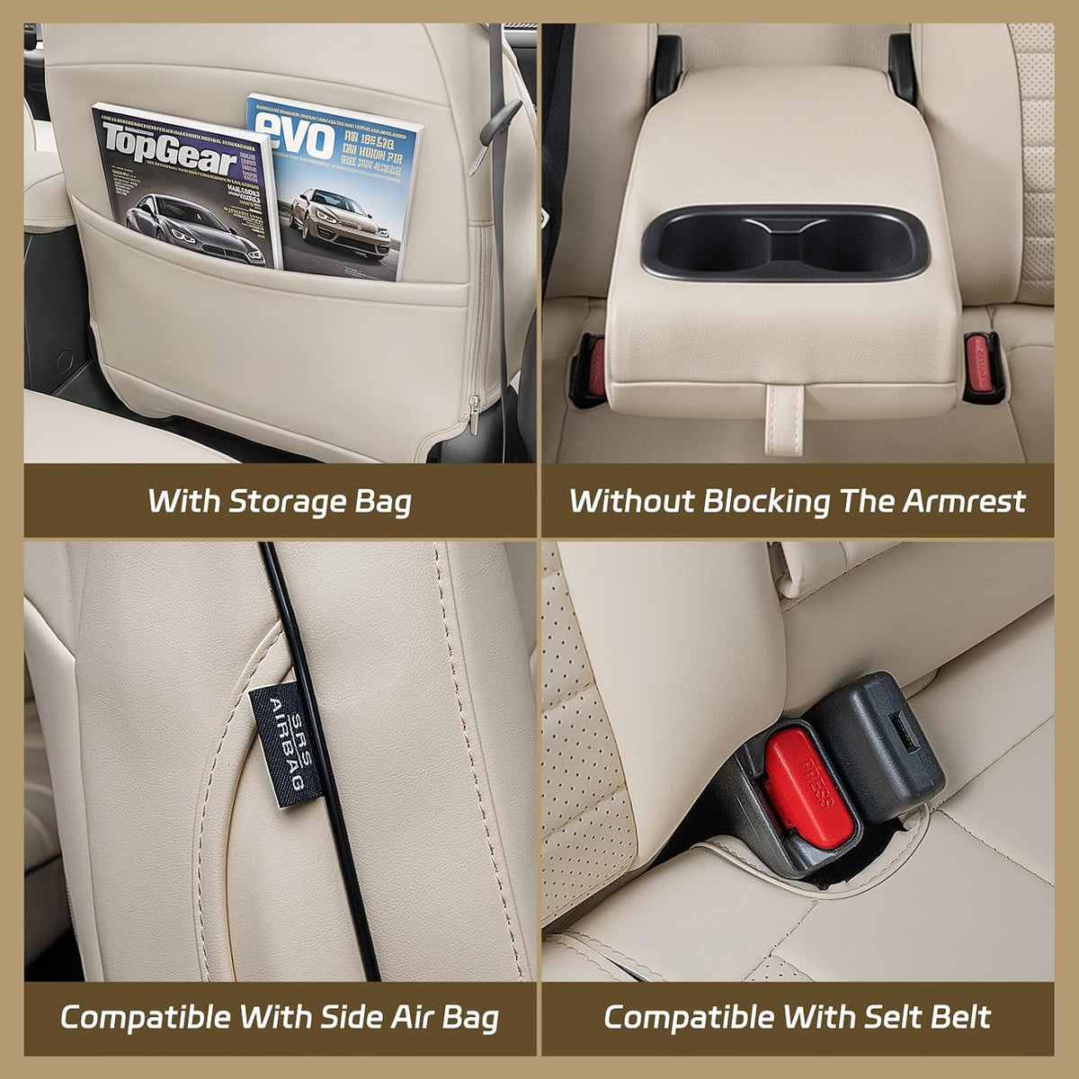 Full Set Seat Covers for Subaru Outback 2015 2016 2017 2018 2019, Beige | Custom Fit for 5 Seats Front & Rear Row | Faux Leather Waterproof Car Interior Accessories | Airbag Compatible