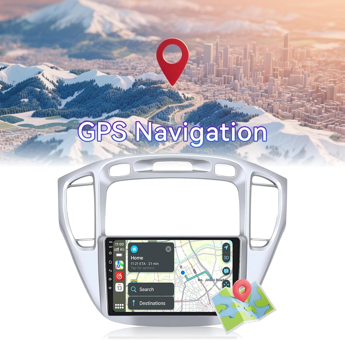 9 Inch Car Radio Compatible with Toyota Highlander 2000-2007, Android 13 Touch Screen Car Stereo Wireless CarPlay GPS Navigation WiFi BT FM Mirror Link SWC with Reverse Camera 2+64GB