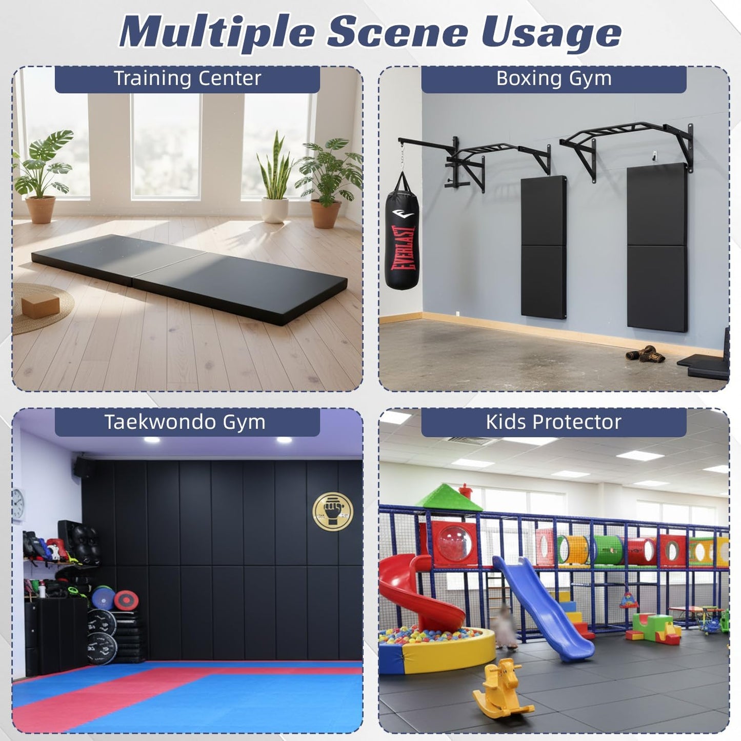 Wall Pads for Gym, 2" Thick Wall Cushion Padding Basketball Court Garage Wall Mount Protector, 60" L x 24" W Anti Collision Exercise Mats for Basement Taekwondo (Black)