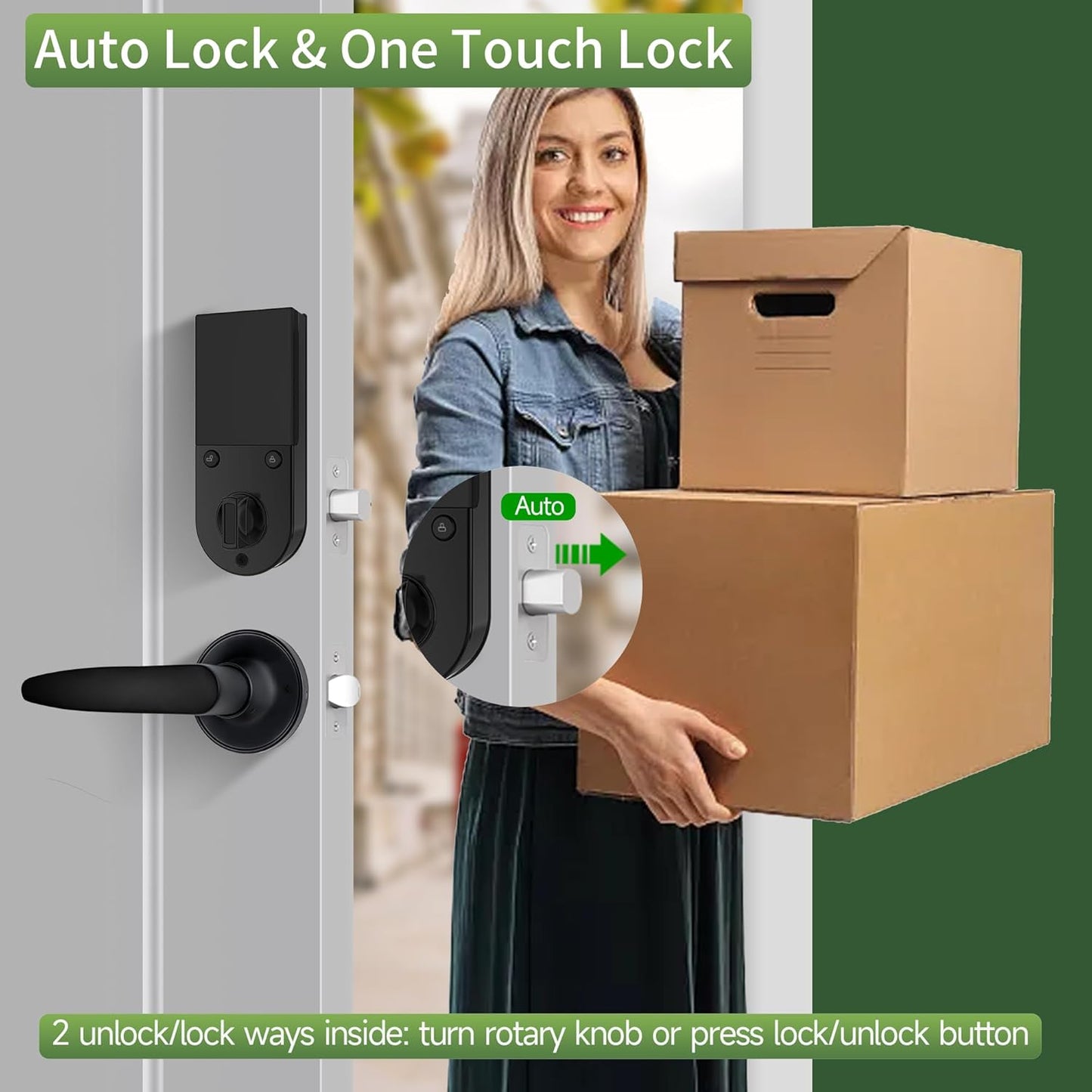 Harfo Fingerprint Door Lock with 2 Lever Handles, Smart Door Lock, Keyless Entry Door Lock, Door Locks with Keypads, Front Door Lock Set, Keypad Door