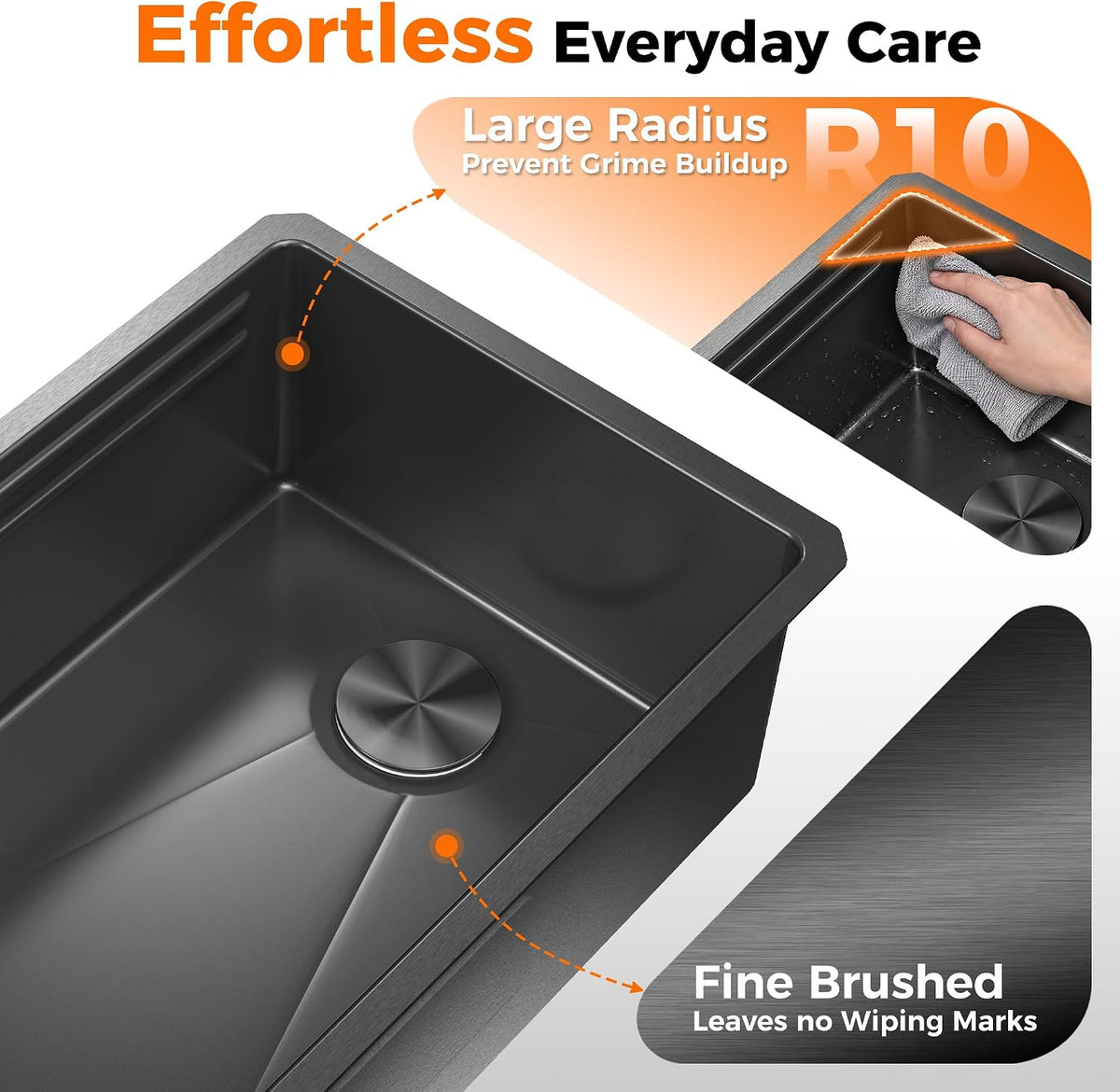 CAMMOO 32X19 Undermount Black Kitchen Sink, 304 Stainless Steel Sink ‎Gunmetal Black 32x19 Inch