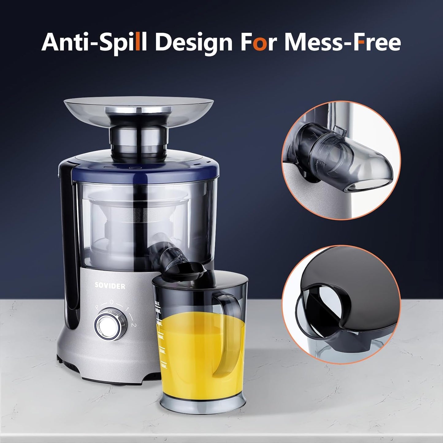 SOVIDER Centrifugal Juicer Extractor 800W Juicer Machine with 2-Speed Control 3 Wide Feed Chute, Easy Clean & Assemble, Overheat Protection Includes