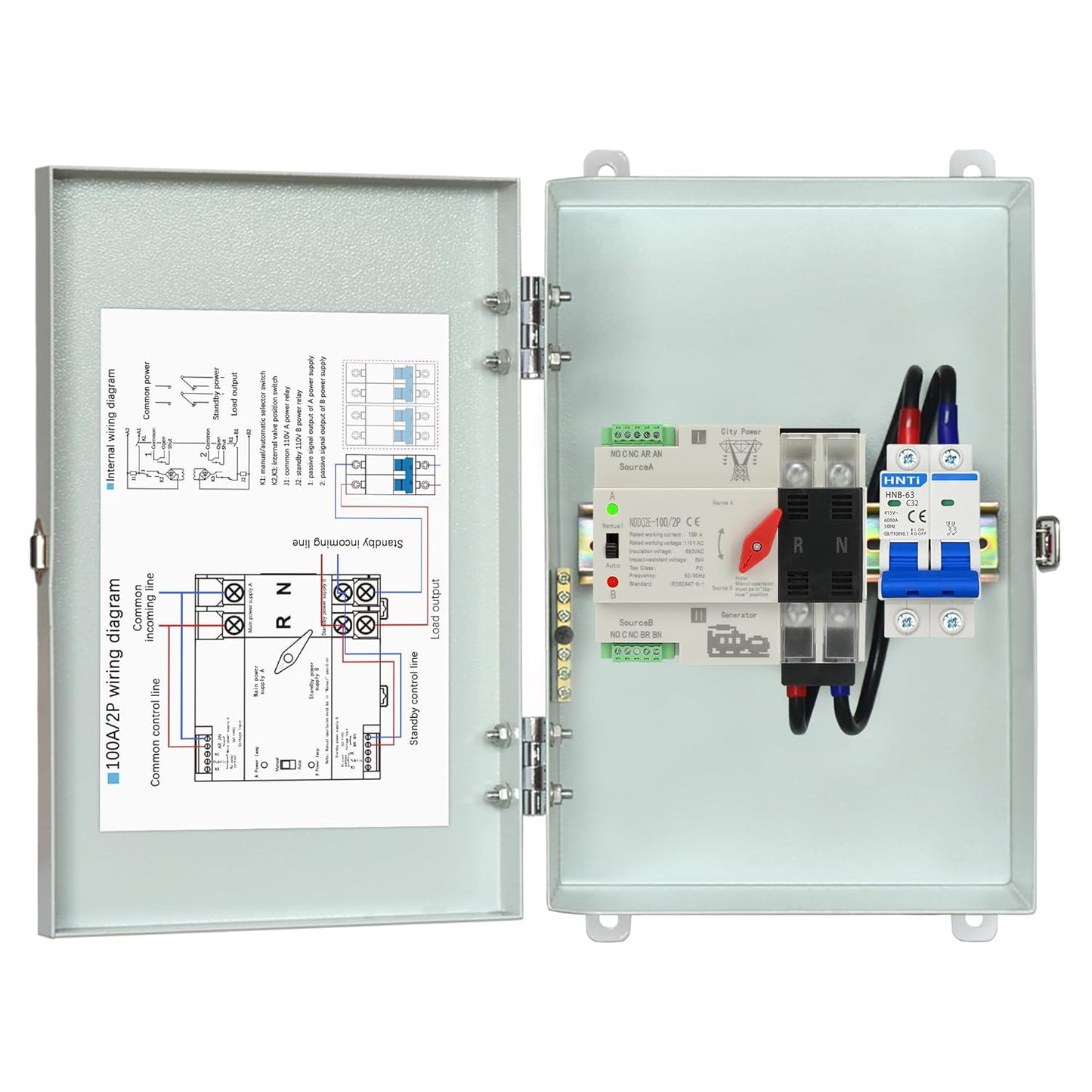 Upgraded 100 Amp Transfer Switch Kit,24,000W Dual Power Automatic Transfer Switch with 63A,32A,20A,16A Circuit Breakers,120V/240V RV Transfer Switch