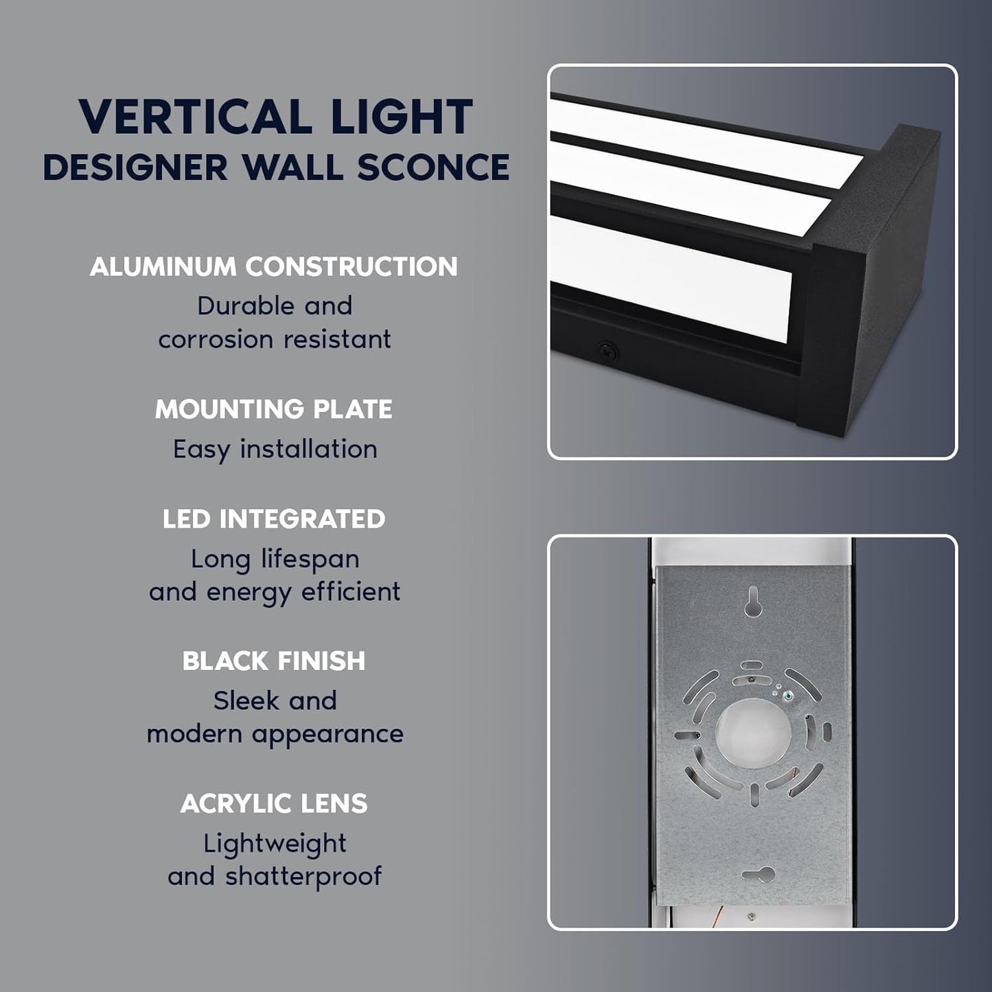 LED Outdoor Wall Sconce, 16in Outdoor Wall Light, Black Aluminum, 3CCT 3000K 4000K 5000K, 15W, ETL, IP65 Waterproof, Modern Exterior Lights for House