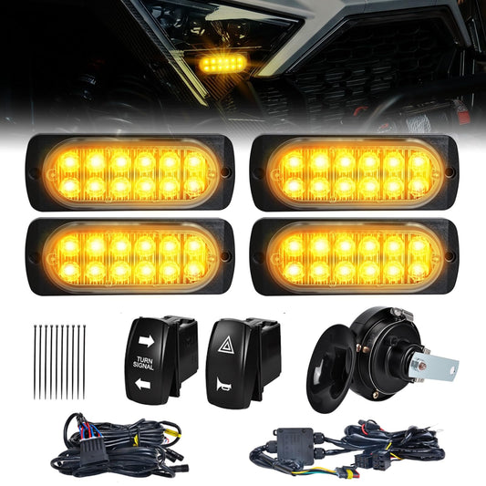 UTV Turn Signal Kit with 2 Rocker Switch and Dual Row 12 LED Beads Amber Light with Rocker Switch