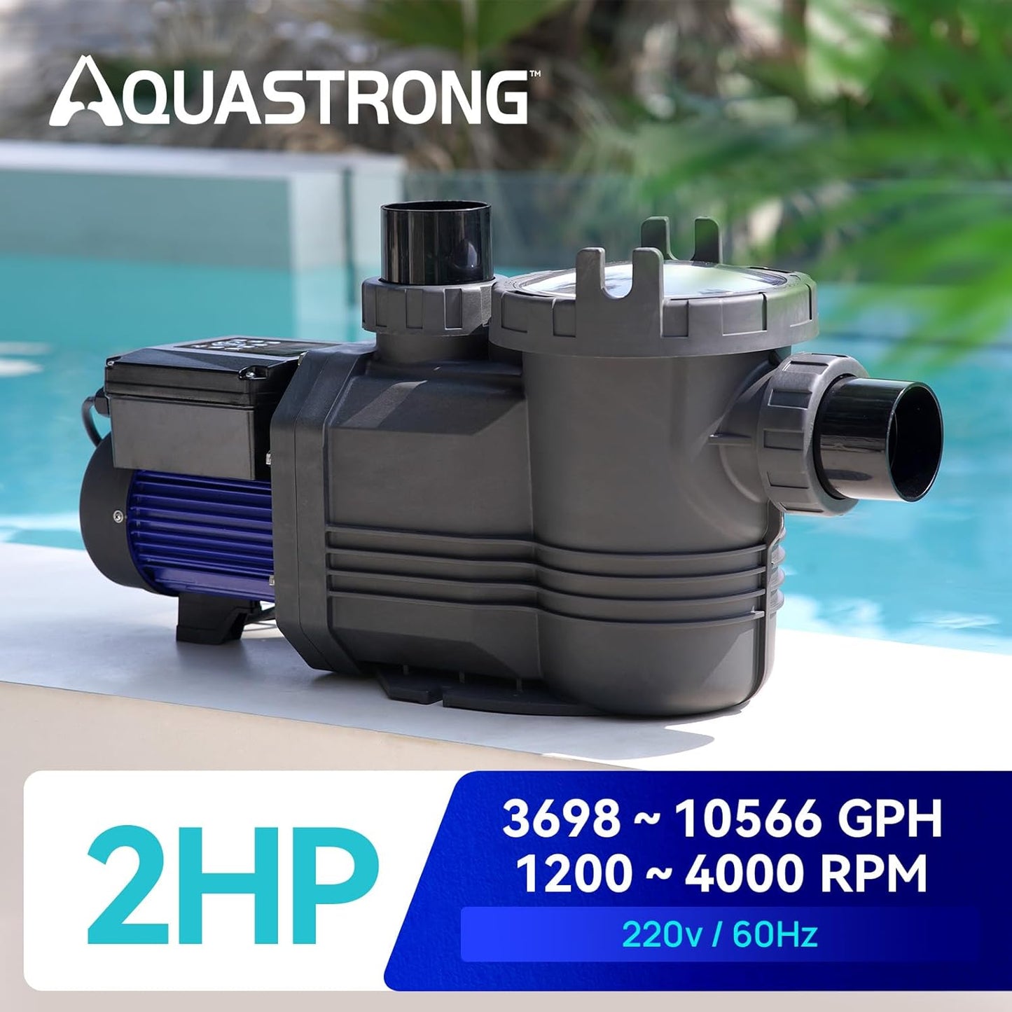 2 HP Variable Speed Pool Pump for In Ground Pool, 220V, Max10566GPH, High Flow, Energy Efficient, Powerful Self Primming Swimming Pool Pumps with