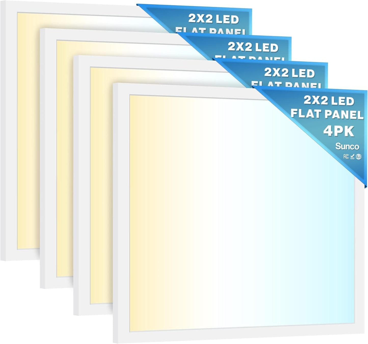 4 Pack 2x2 LED Flat Panel Light, Selectable Color Temperature 4000K/5000K/6000K, 40W Dimmable 0-10V, 4400 LM, Dustproof Back-Lit Drop Ceiling Troffer