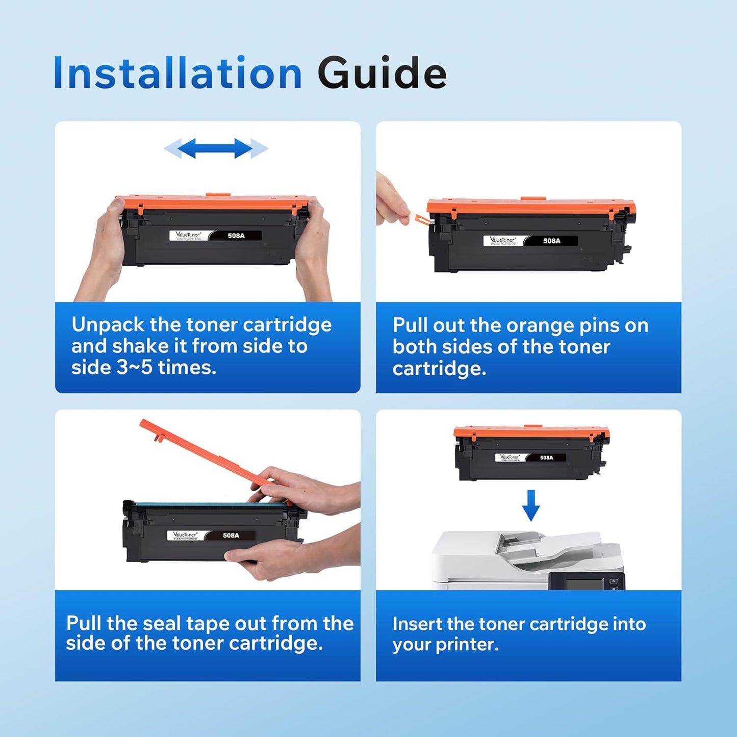 4 Pack Replacement for HP 508A Toner Cartridge CF360A CF361A CF362A CF363A High Yield Work for HP Color LaserJet M552 M552dn M553 M553n M553dn M553x M557 M577c M577z M577f M577dn(4 Pack)