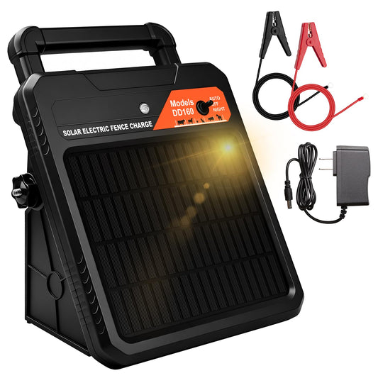 10 Miles Solar Electric Fence Charger 0.16J Portable Fence Energizer, Solar Fence Charger for Livestock Defense, 24-Hour Uninterrupted Protection