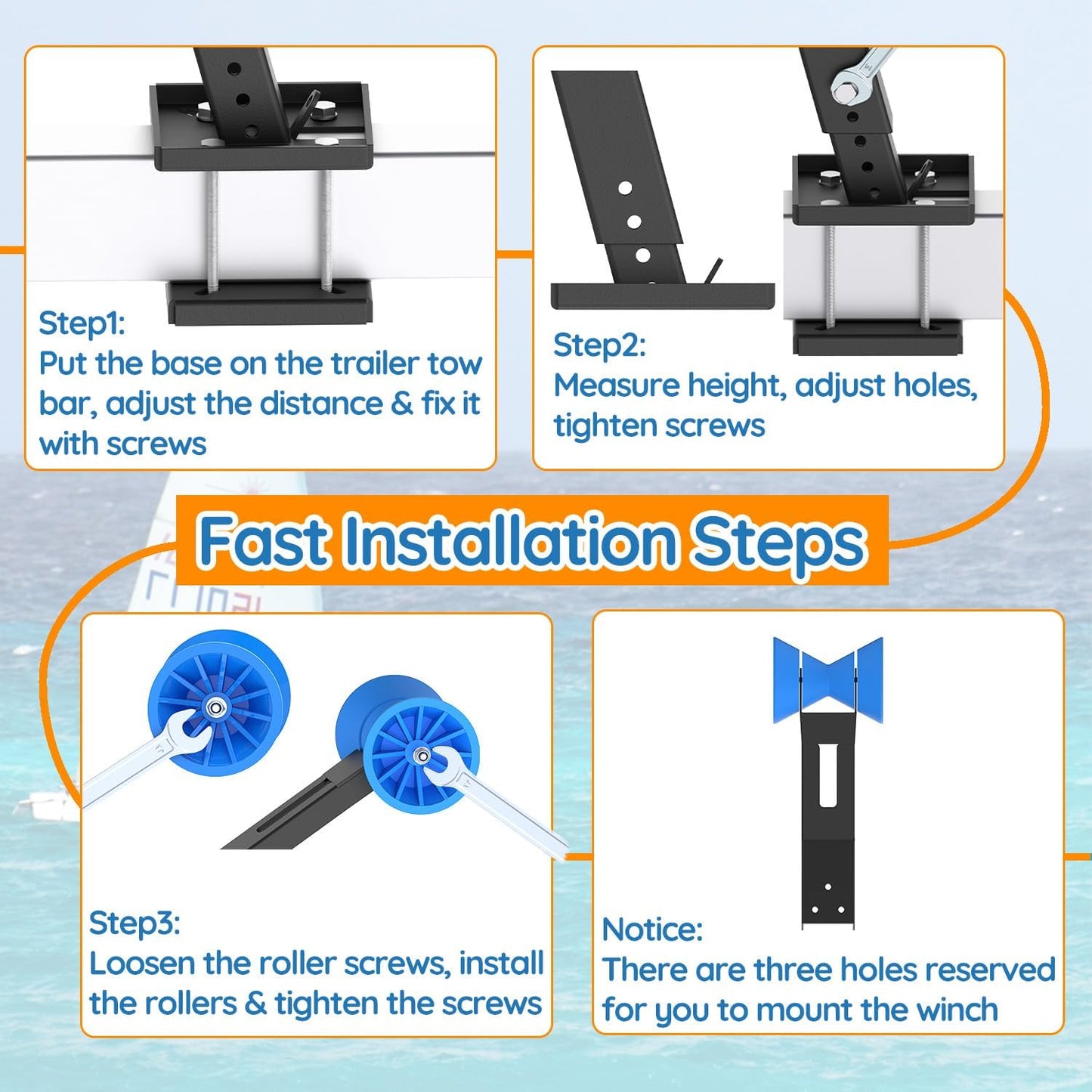 Up & Down Adjustable Boat Trailer Winch Post with 1200lb Towing Winch, Boat Winch Mount for 3" to 4" W x 4" H Trailer Tongue, Boat Winch Stand for Speedboats & Motorboats