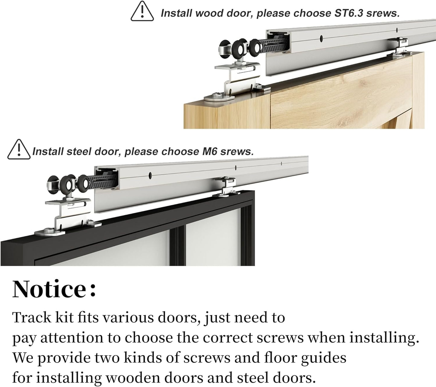 JUBEST 6FT Sliding Barn Door Track Kit, Aluminium Box Rail Wall Mounted Hidden Barn Door Hardware Kit, for Various Modern Doors, Easy to Install, Low