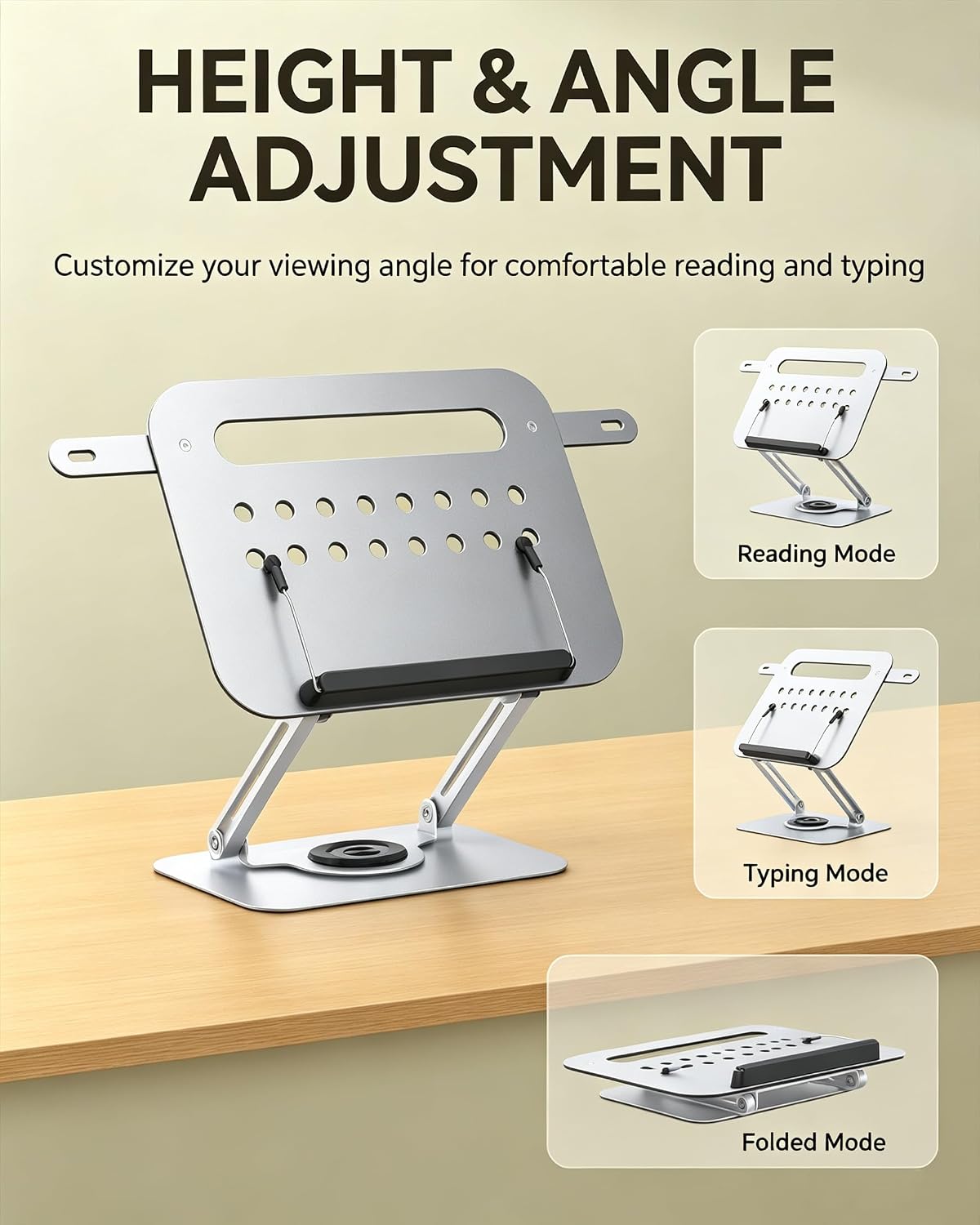 Book Holders for Reading Hands Free, 360° Metal Stand for Cookbook Sheet Music Typing