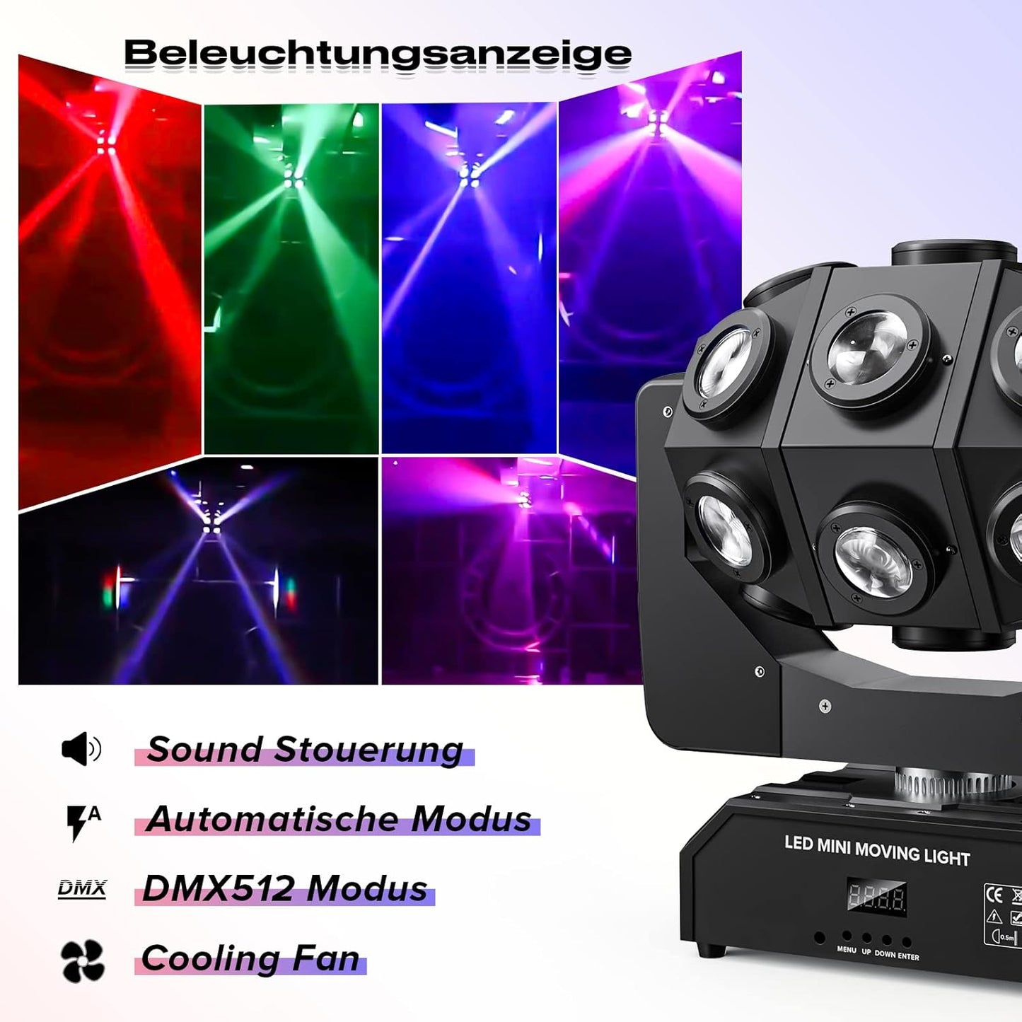 180W RGBW LED 4 in1 Moving Head Light 360 Rotation DJ Light with Sound Activated DMX Control Beam Stage Lighting for Party Live Show Wedding Club