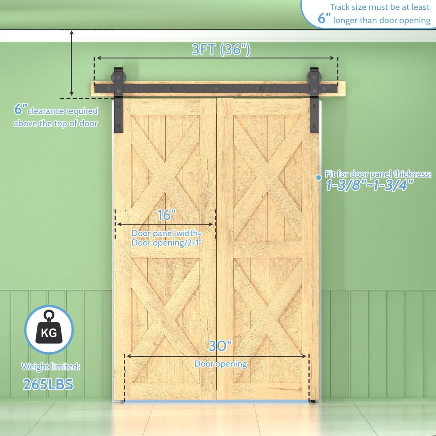 JZVXX 36&#34; Bifold Barn Door Hardware Kit for 2 Doors - Black Plastic Spraying for Corrosion Resistance, Folding Push-Pull for Space Saving, Sturdy