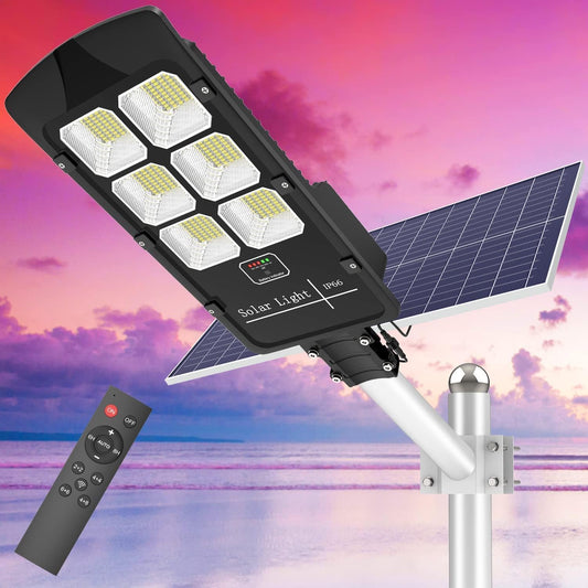 JOYEYE 600W Solar Street Lights Outdoor Dusk to Dawn Solar Flood Light Motion Sensor Daylight White Solar Powered Street Light with Remote Control