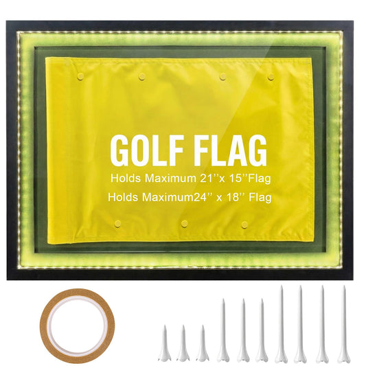 25 x 19Inch Golf Flag Display Case for Maximum 24 x 18Inch Golf Flag,Premium Solid Wood Display Case with Lights,Banner Frame Acrylic Boxes with Canvas Mat,Perfect for Sports Collector Memorabilia