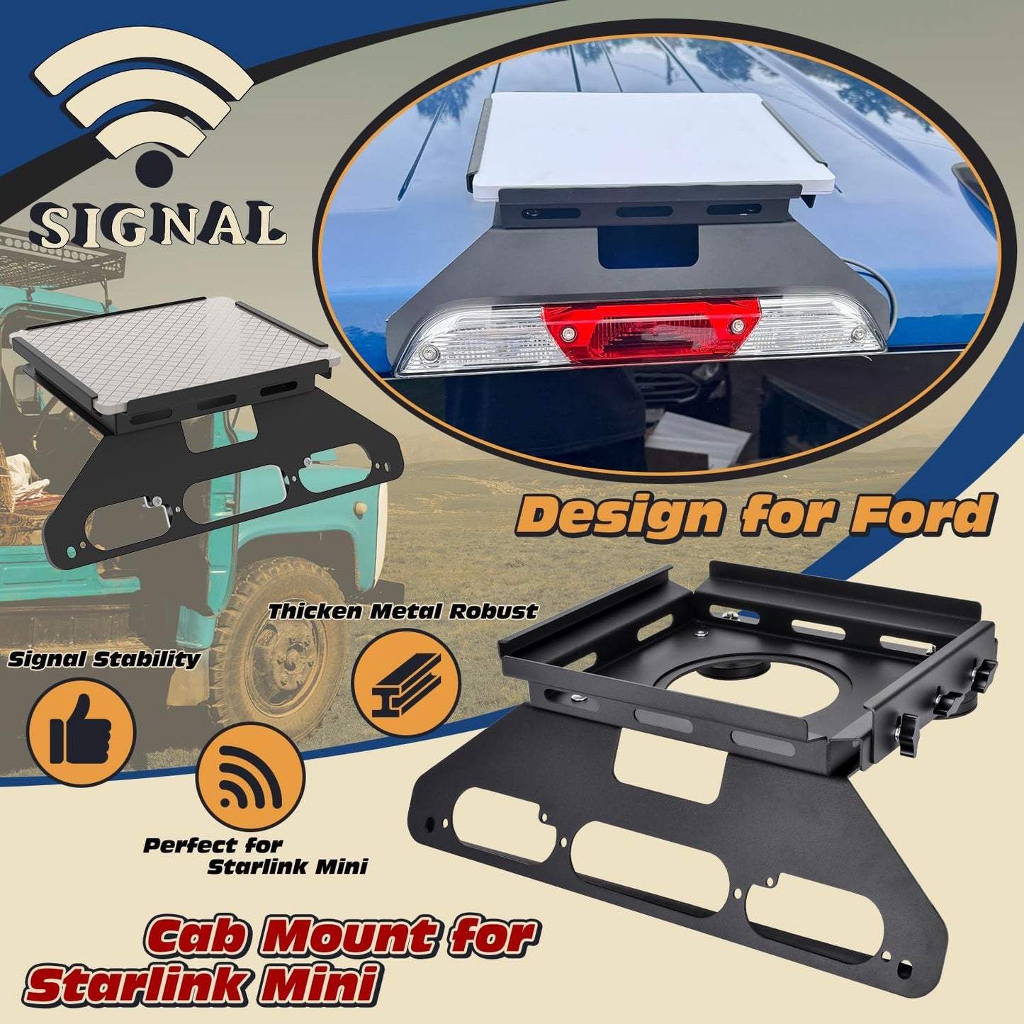 TOPOWN Drill-Free Cab Mount for Starlink Mini for Ford F150 (2015+), Metal Bracket for Starlink Mini for F250-F550 (2017+), Magnetic Mount for Aluminum Body (US Patent 30/008,384)