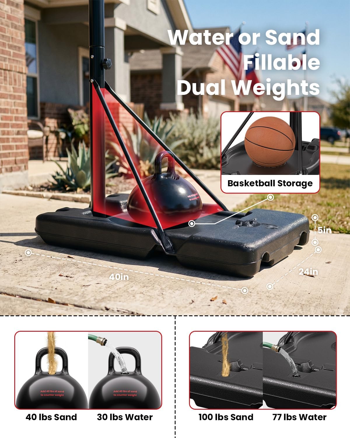 IGL Basketball Hoop Outdoor, 40" Portable & Adjustable Basketball Goal