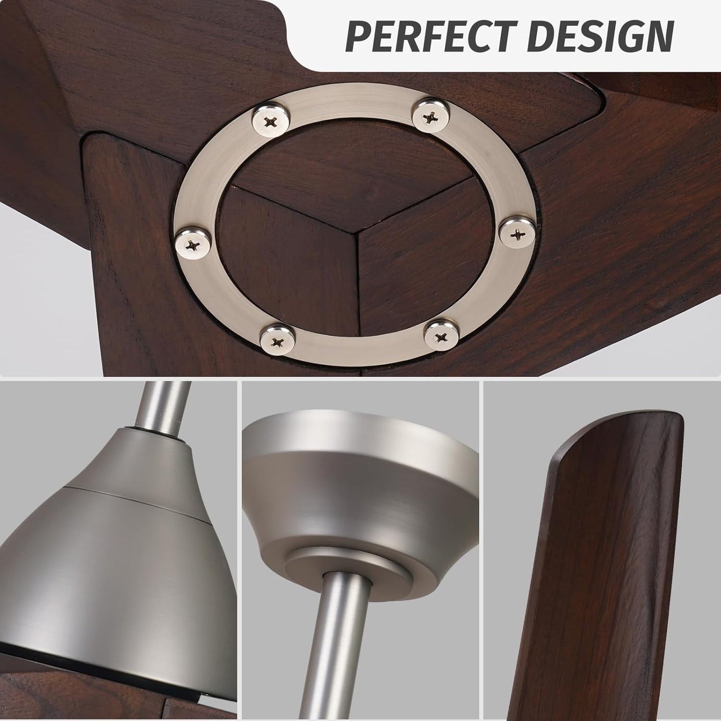 Morkefan 54 inch Ceiling Fan no Light,Wood Ceiling Fans with 6-Speed Reversible DC Motor,Timer,Unique Ceiling Fan for Kitchen Bedroom Living Room