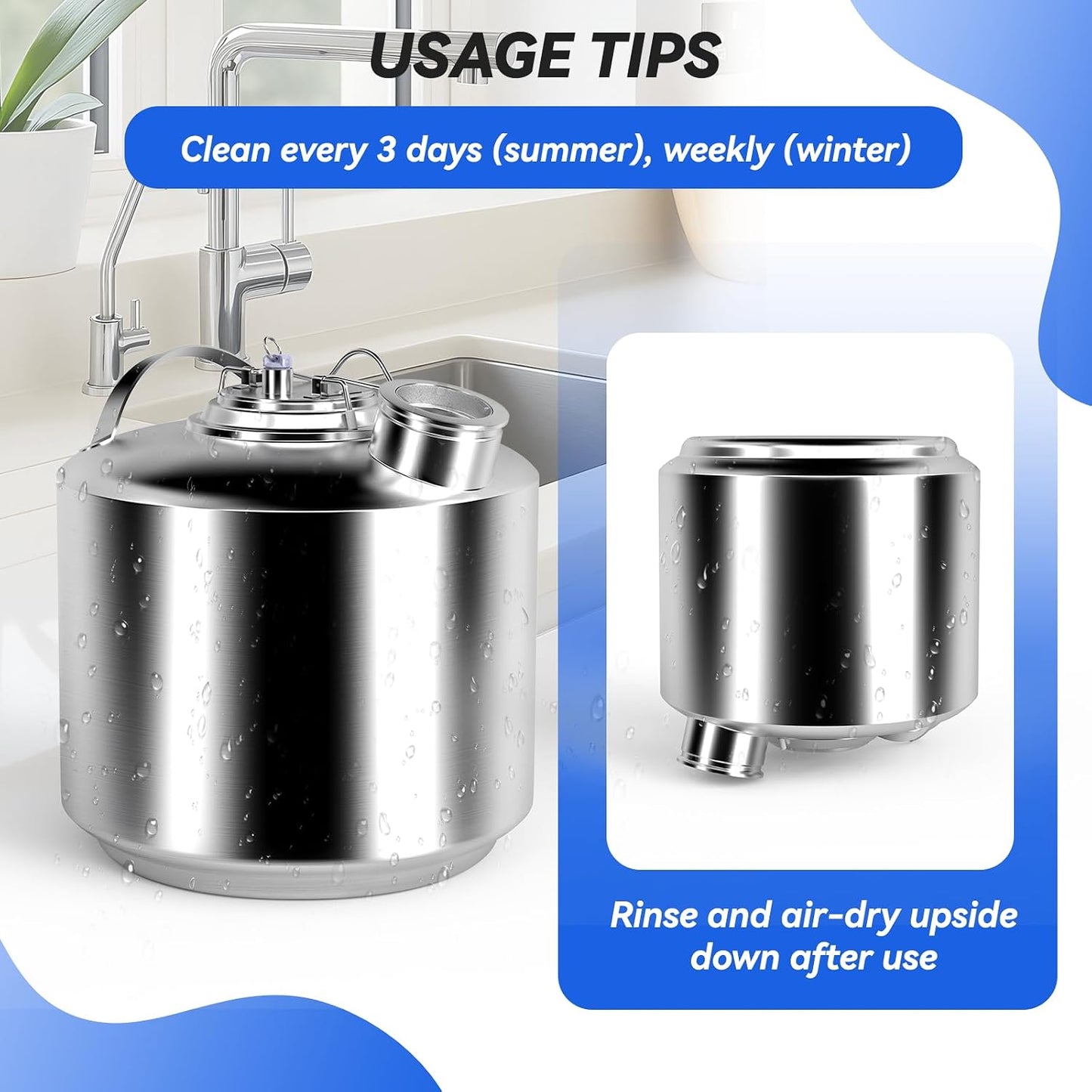 1.6 Gallon / 6 L Kegerator Cleaning Kit, 304 Stainless Steel Beer Line Cleaning Can with a D Couplers and Non-Slip Gloves 1.6 gallon (6L)