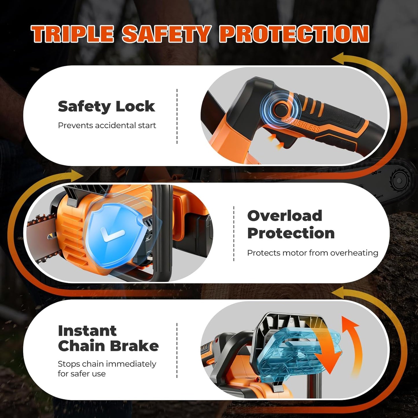 42V 16-Inch Cordless Chainsaw with 2x 4.5Ah Battery & Dual Fast Charger, Brushless Electric Chain Saw, Tool-Free Tensioning, Auto Oiling, Chain Brake, for Tree Wood Cutting Yard Work