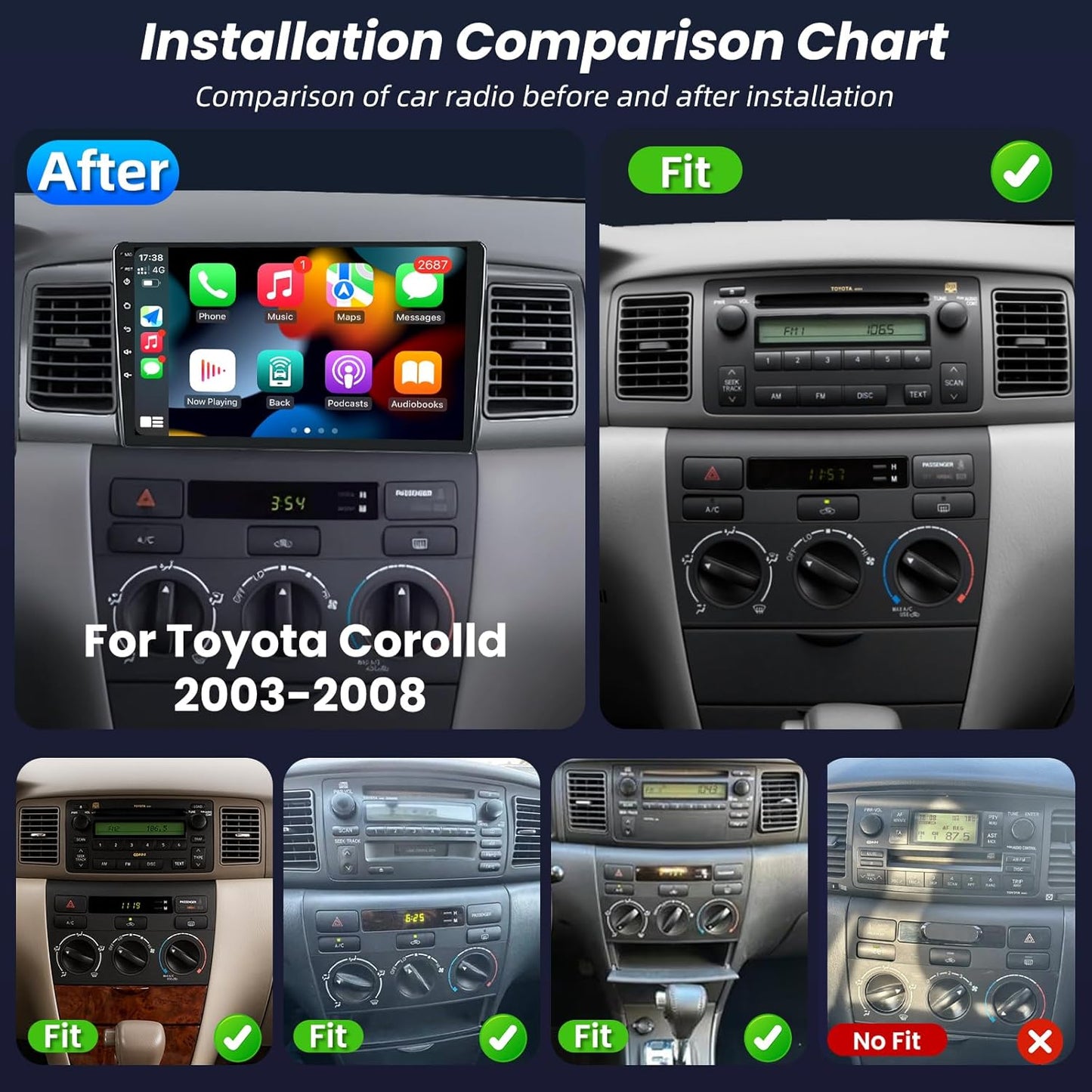 8Core 32G ROM Car Radio for Toyota Corolla 2003-2008: Wireless Carplay Android Auto Stereo 9 Inch 1280 * 800P IPS Touch Screen GPS Bluetooth 5G WiFi 1080P Backup Camera FM/RDS Steering Wheel Control 8Core 2G RAM+32G ROM 9 Inches