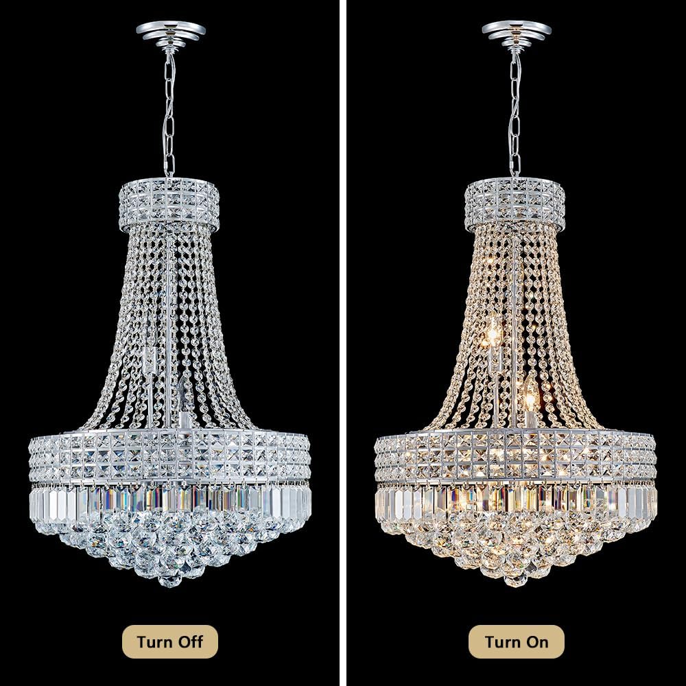 LIZZTREE Modern Empire Style K9 Crystal Chandeliers Light - D19.6 inch, 12 Lights Ceiling Haning Chandelier, Pendant Lighting for Living Room, Dining