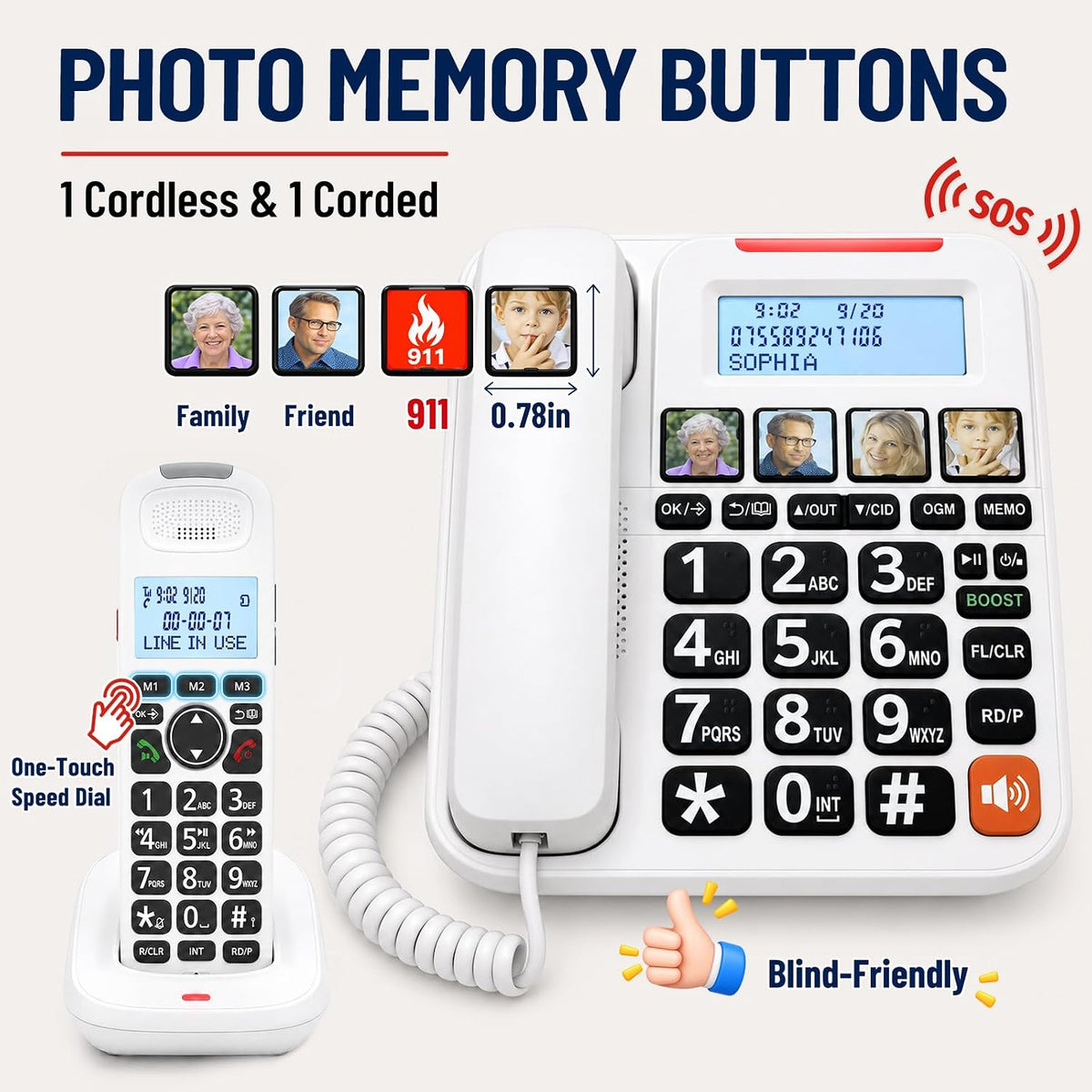 Uvital Corded/Cordless Phone with Answering Machine, Phones for Seniors