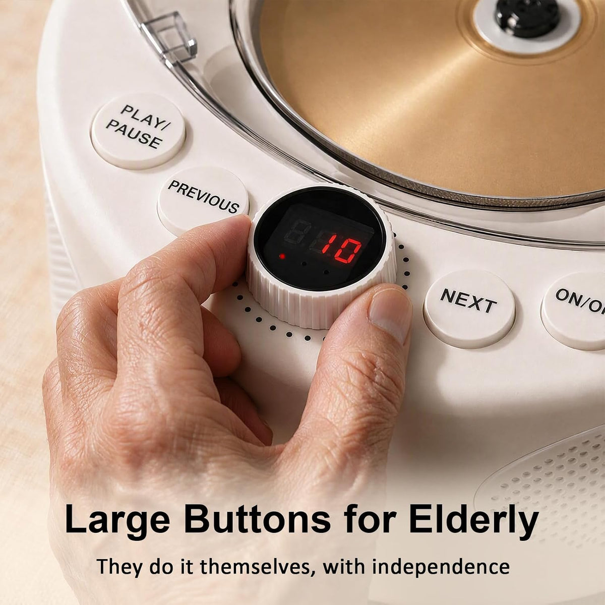 Simple CD Player for Dementia Alzheimer's Seniors, Large Buttons, Auto-Off