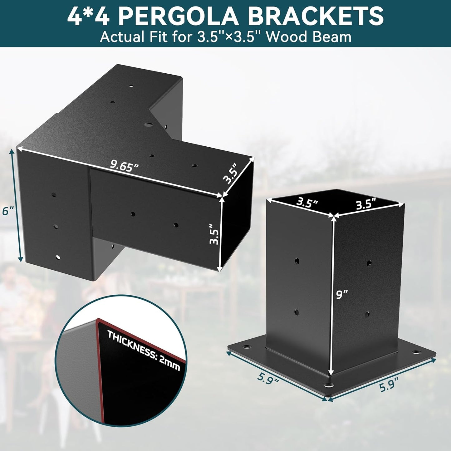 4'x4' Pergola Bracket Kit, with 3-Way Pergola Brackets & Post Bases for 4'x4' (3.5'x3.5' actual) Lumber