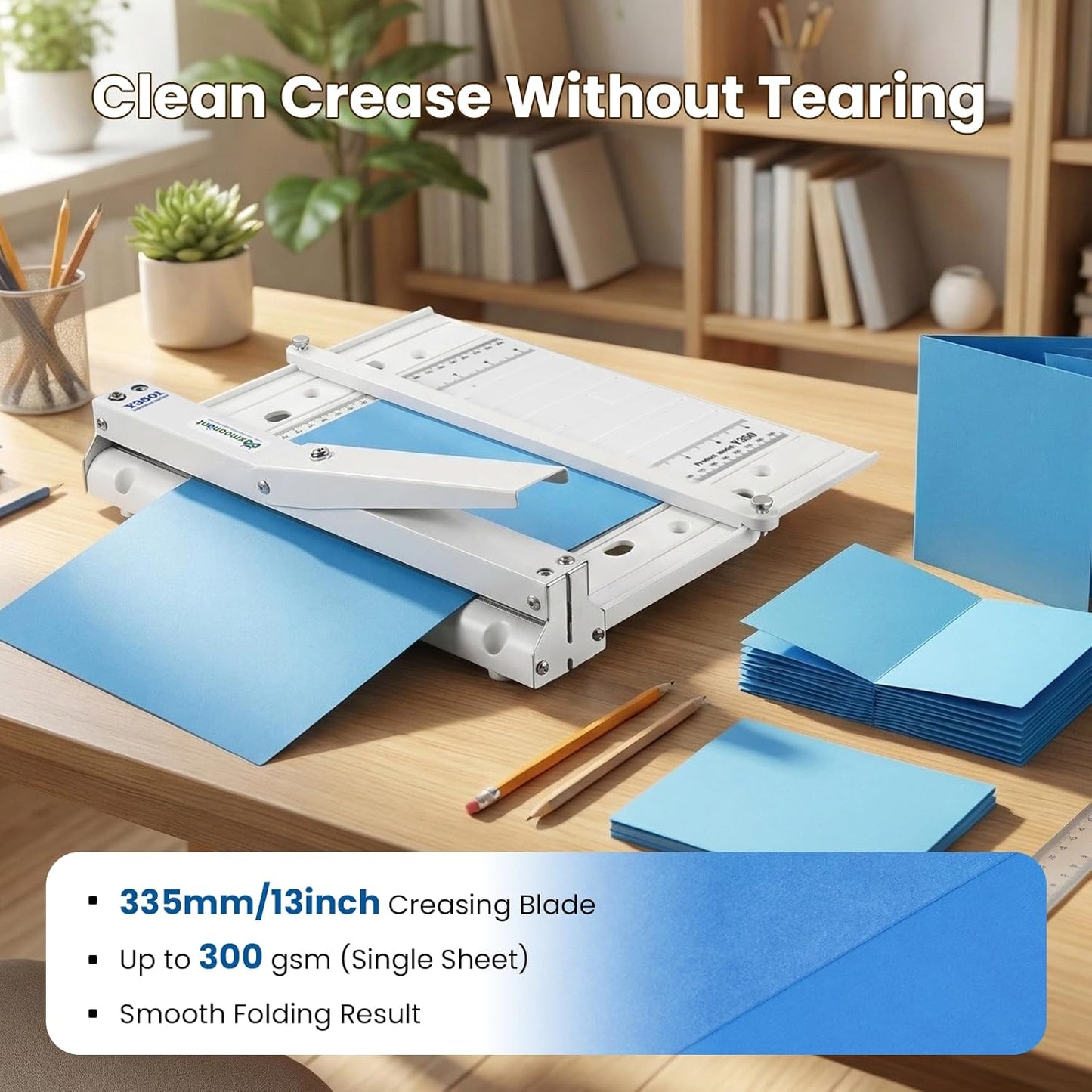 Foldable Manual Creasing Machine 13'' with Metric/Imperial Scale, Up to 300gsm, Home Manual Creaser for DIY Invitations Greeting Cards, Covers