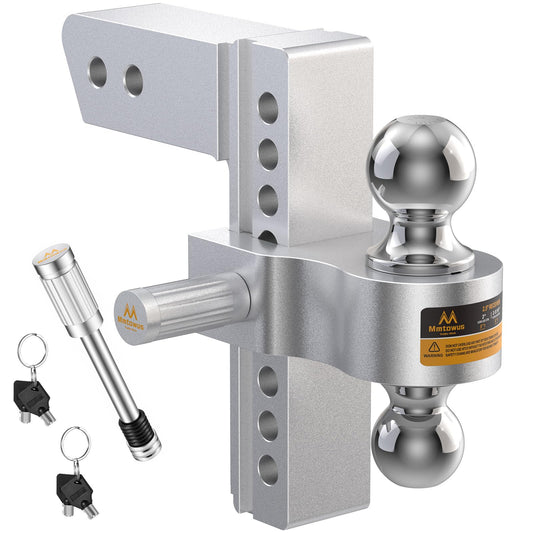 Adjustable Trailer Hitch -Drop Hitch 2.5 Inch Receiver, Aluminum Tow Hitch with 8" Drop/Rise, Dual Ball Mount (2" & 2-5/16") Ball Hitches for Truck, Weatherproof 2X Anti-Theft Hitch Pin Locks