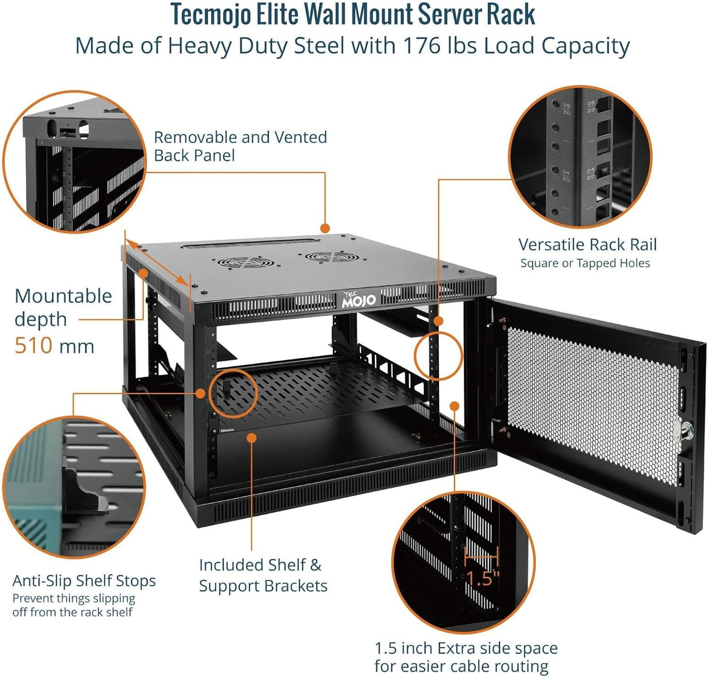 6U Wall Mount Rack,6U Rack 23.6 Inch Depth,Hold Up to 176 Lbs,Enclosed Wall Mount Rack Kit for 19 Inch Network,Server and AV Gear,Mesh Door