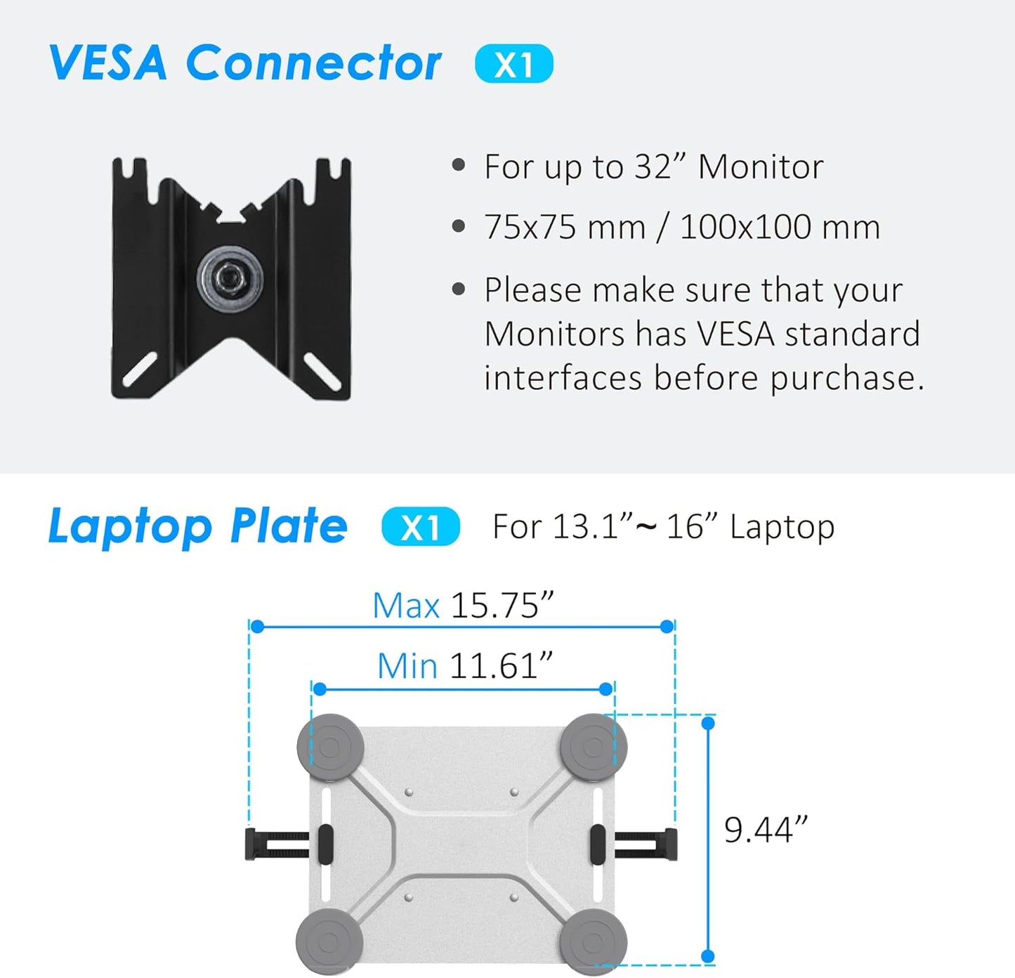 2 in 1 Function Laptop tray for monitor arm , Height Adjustable Aluminum Laptop Desk Mount Stand with Single Gas Spring Arm