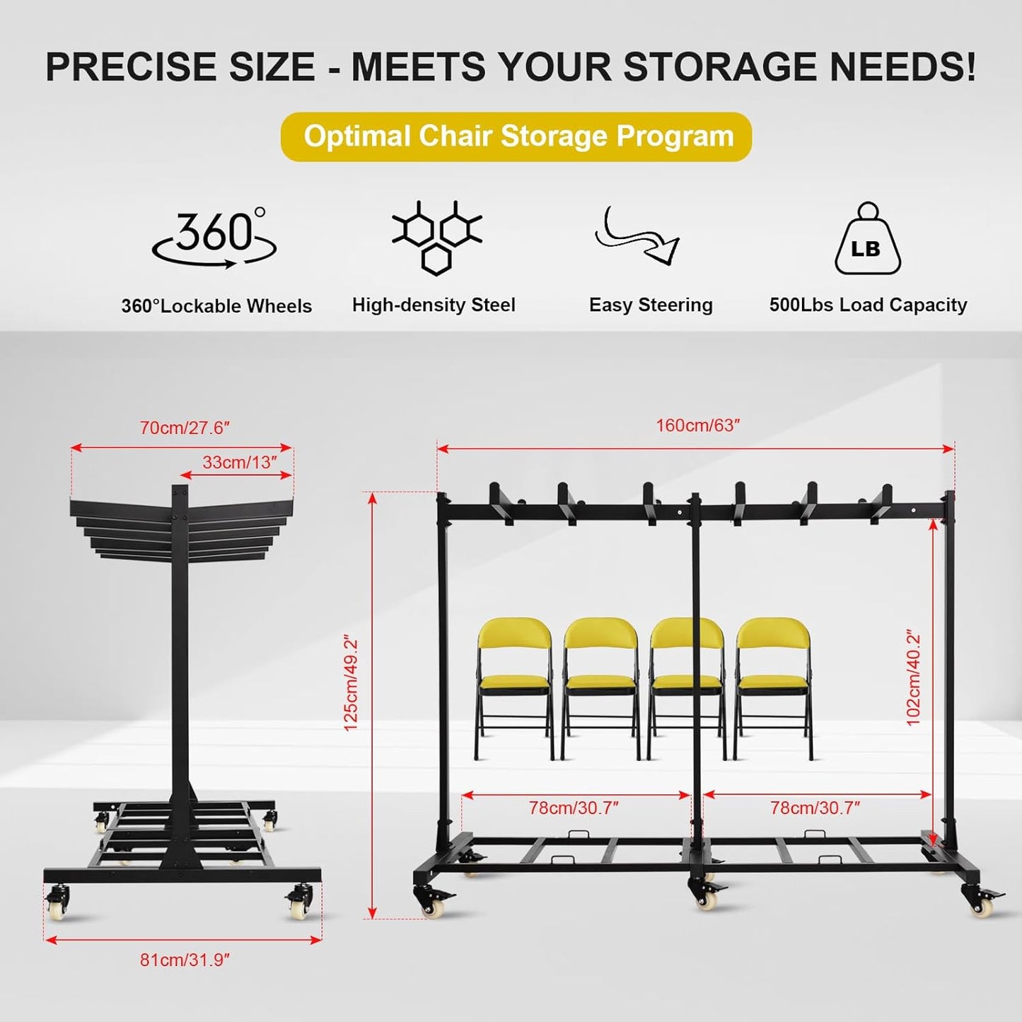 Folding chair storage rack Folding Chair Cart Thickened Heavy Duty Folding table folding chair racks for storage with Locking Rubber Wheels can