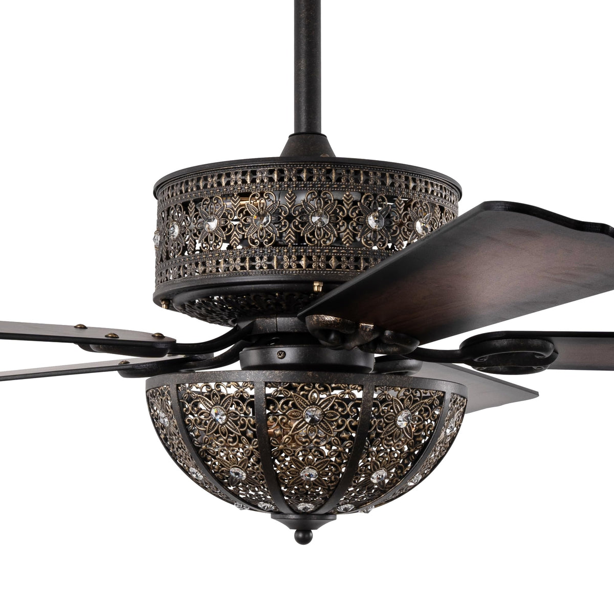 60 Inch Victorian Chandelier Ceiling Fan with Light, Aged Bronze Fandelier