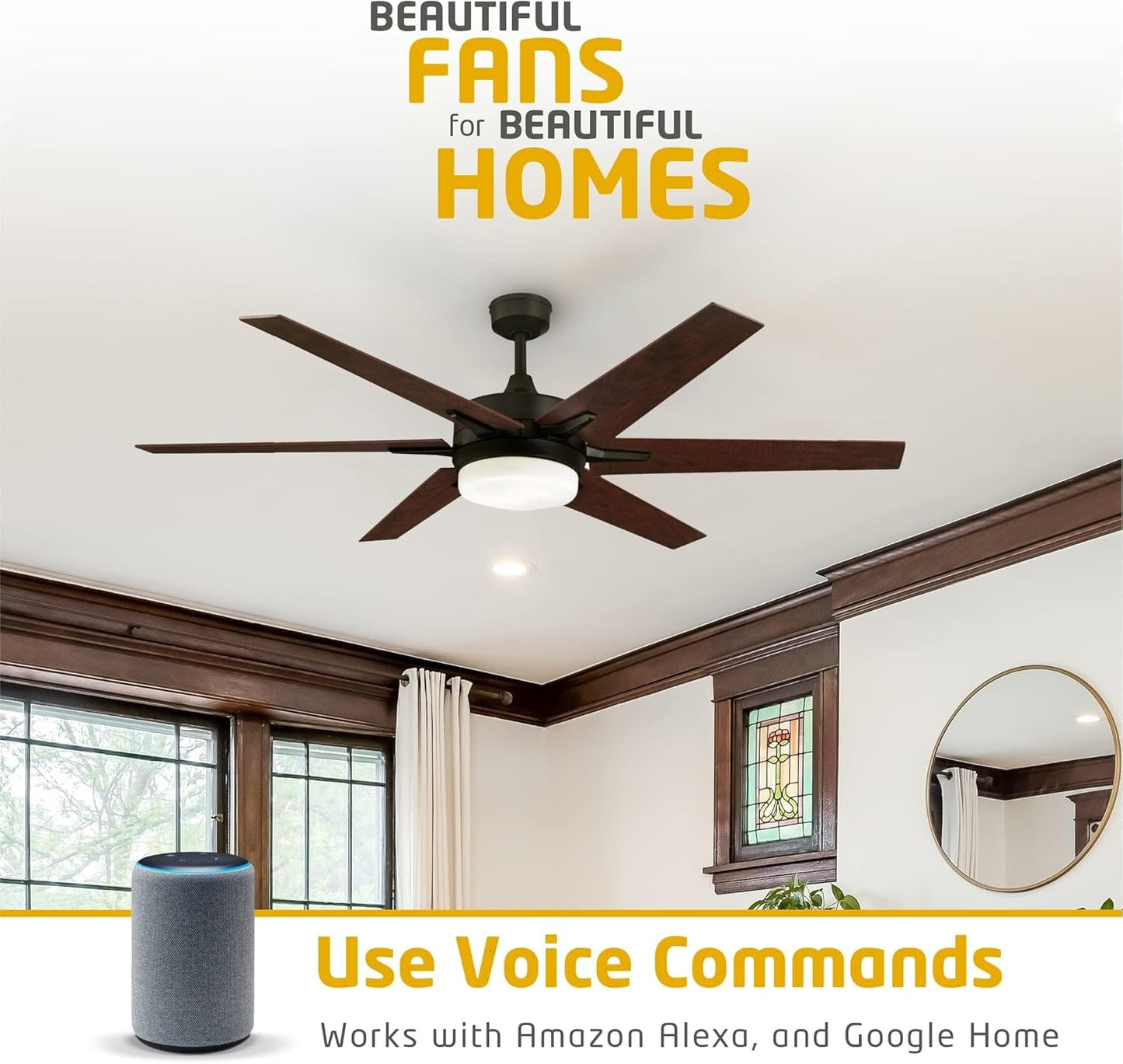 Ciata 60-inch Ceiling Fans with Lights  Smart Ceiling Fan for Bedroom/Living Room  Advanced Ceiling Fan with Remote Compatible with Alexa/Google Home