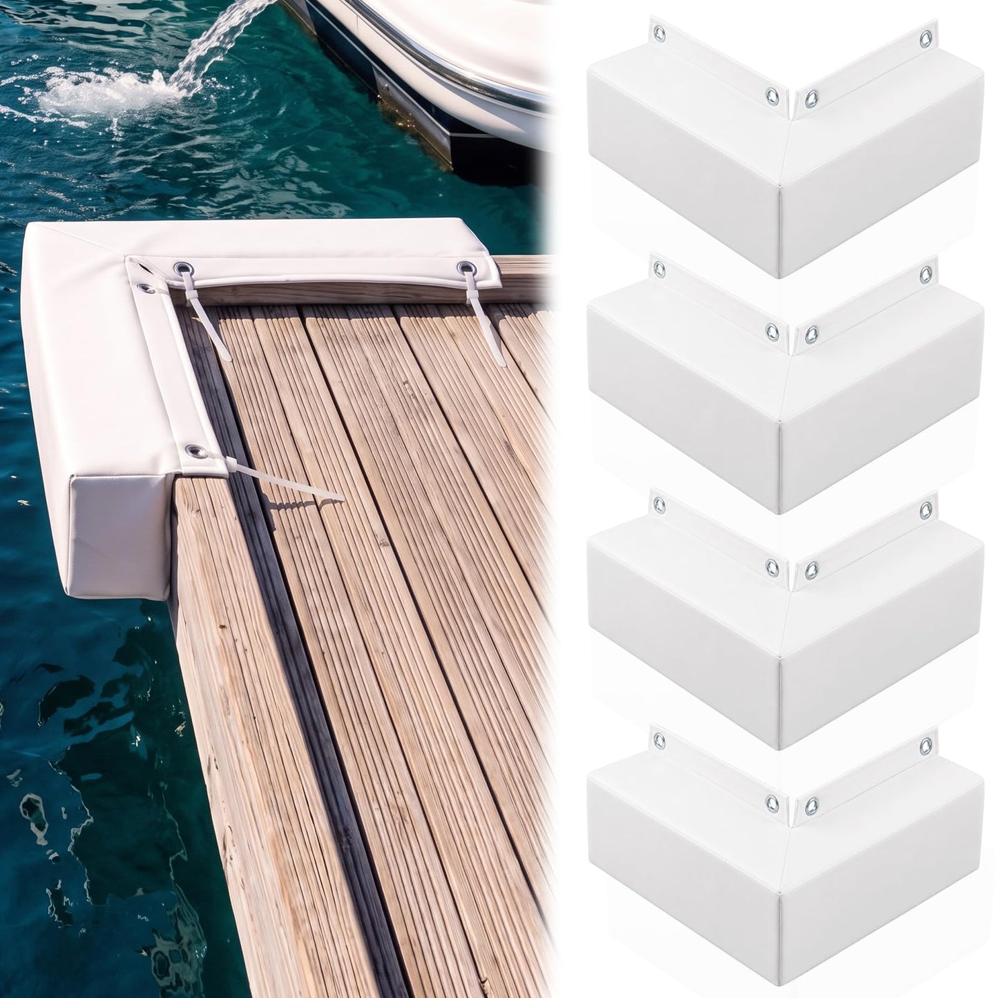 Marsui 4 Pack Corner Dock Bumpers with Nylon Cable Ties, Boat Dock Bumpers
