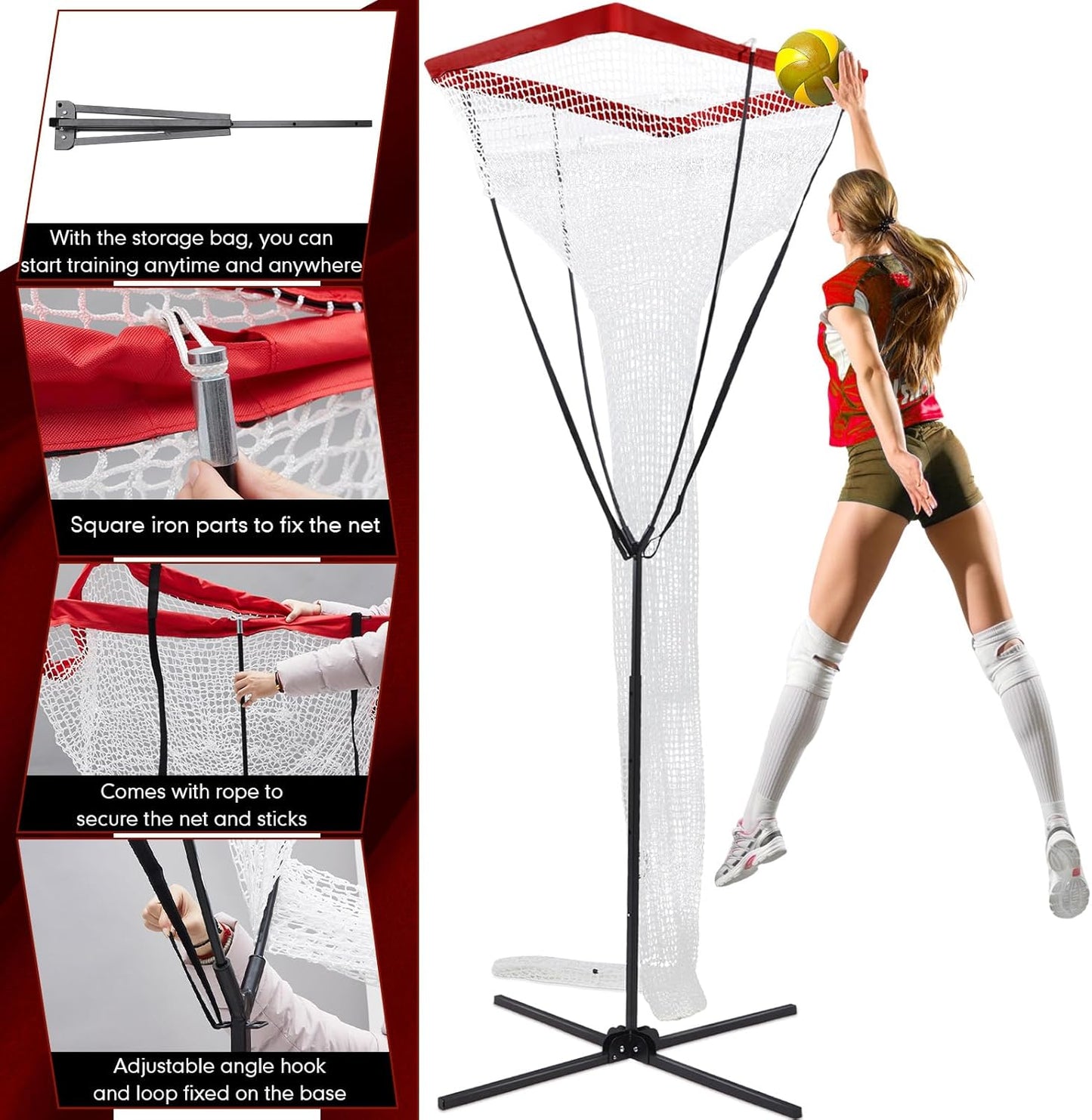 Volleyball Training Equipment Volleyball Setter Trainer Net with Sturdy Rubber Footed Base Adjustable Height Volleyball Practice Net Station for