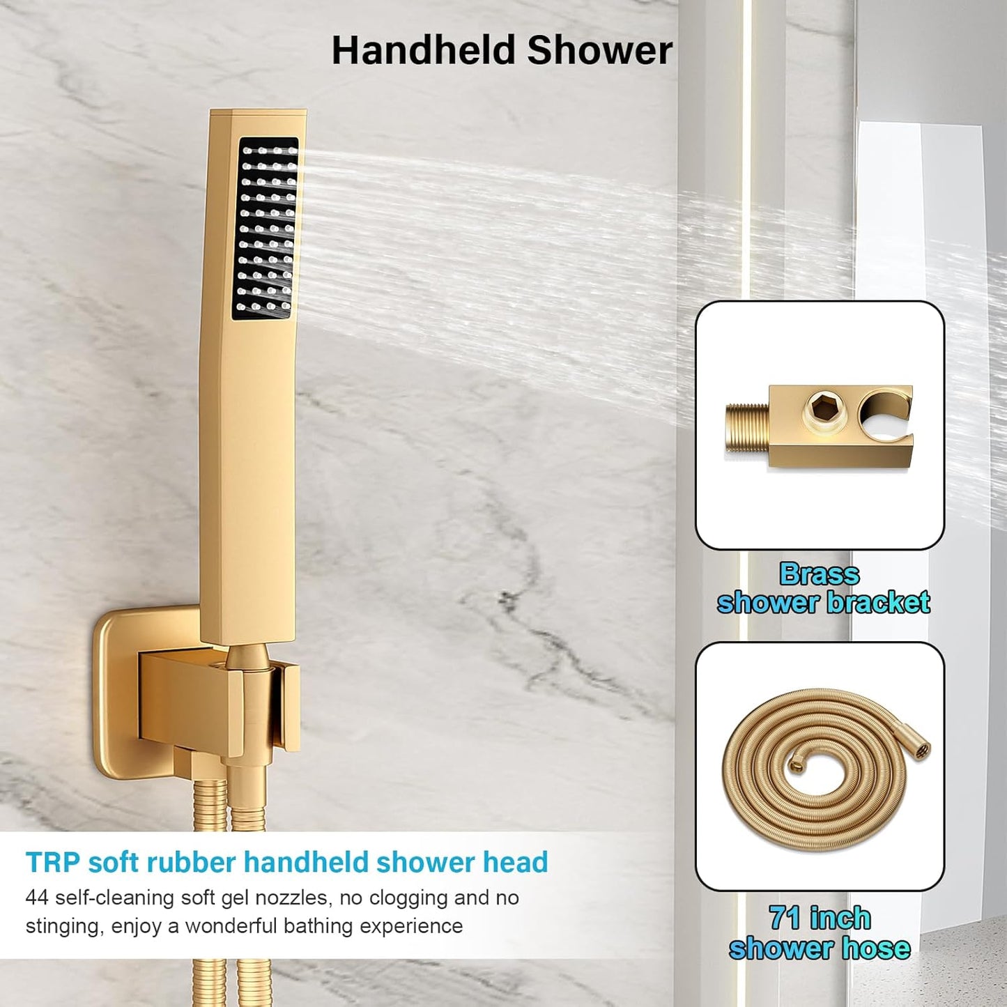 FPXRNG Gold Shower Faucet Set, Rainfall Shower System with Rain Shower Head and Handle Set, Wall Mounted Shower Fixtures, Full Metal Trim Repair Kit