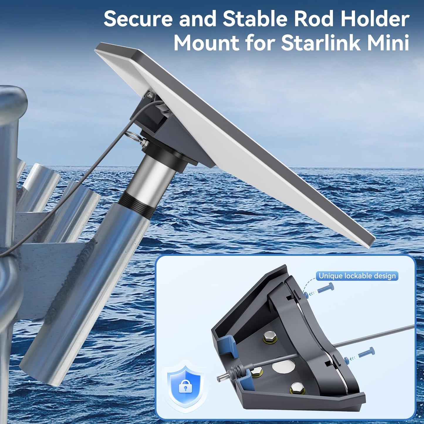 Starlink Mini Mount, Marine-grade 360° Swive Fishing Rod Holder Mount for Satellite Dish, Heavy-Duty & Lockable Starlink Mini Mounting Kit Starlink Mini Accessories for Boats Yachts Sailboats Trawlers