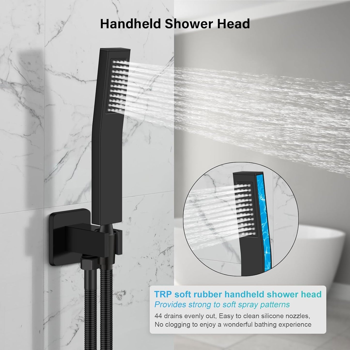 Baetuy 8 Inch Shower Faucet Set, Rainfall Shower System With High Pressure Handheld Shower Head and Square Fixed Shower Head,Spray Wall Mounted