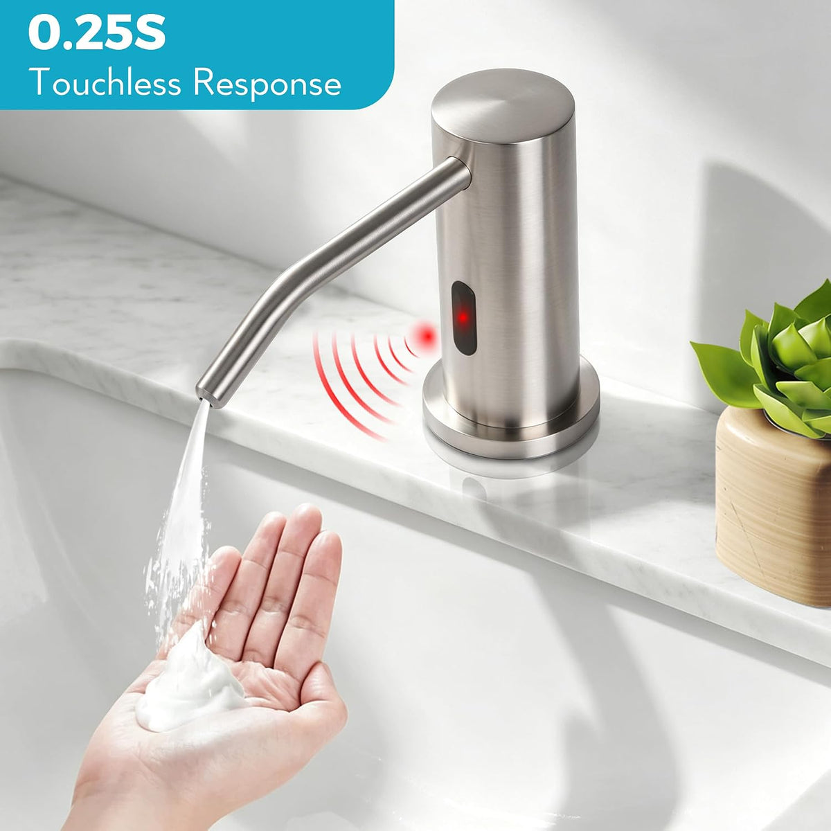 Automatic Soap Dispenser Touchless, USB Rechargeable 1000ml Electric Soap Dispenser, IPX5 Waterproof Smart Sensor Hand Soap Dispenser for Bathroom Kitchen Sink with Bottle and Pump Brass
